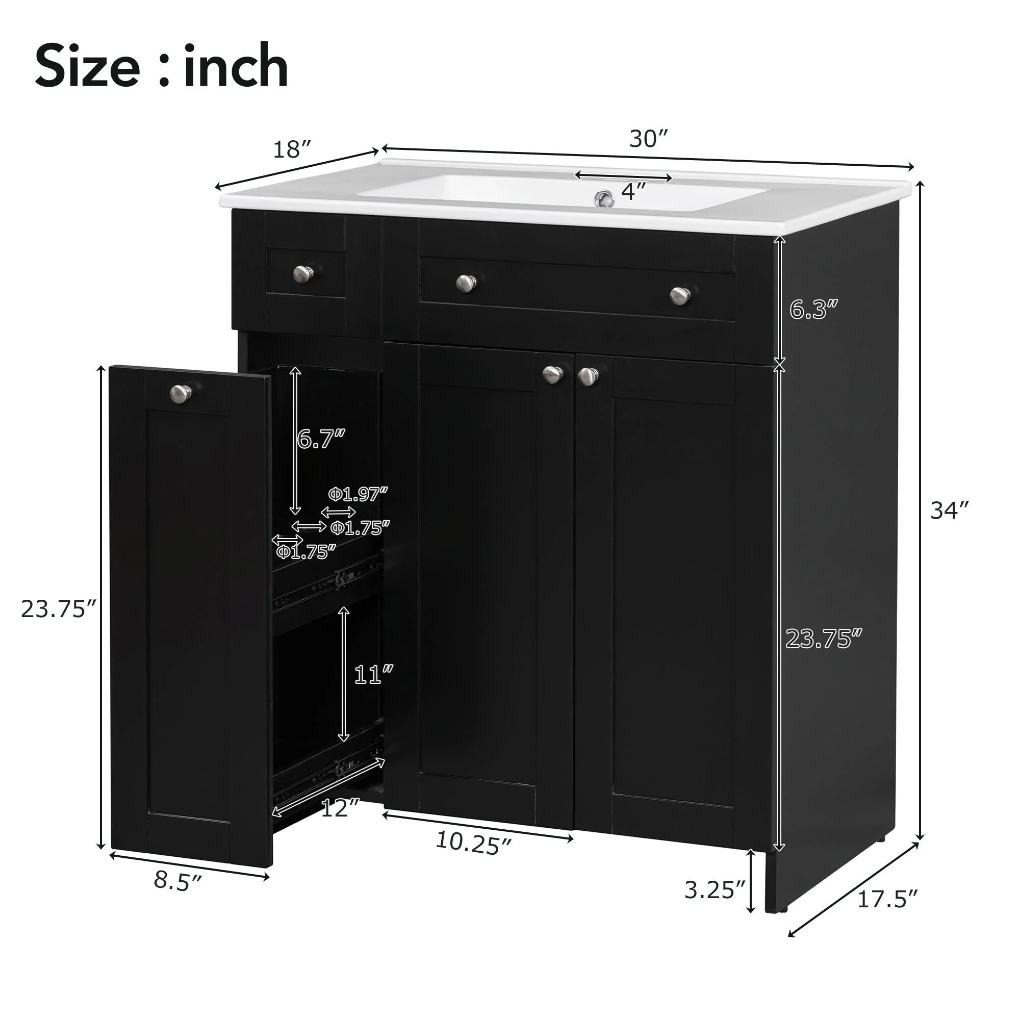 30-Inch Bathroom Vanity with Ceramic Sink Combo