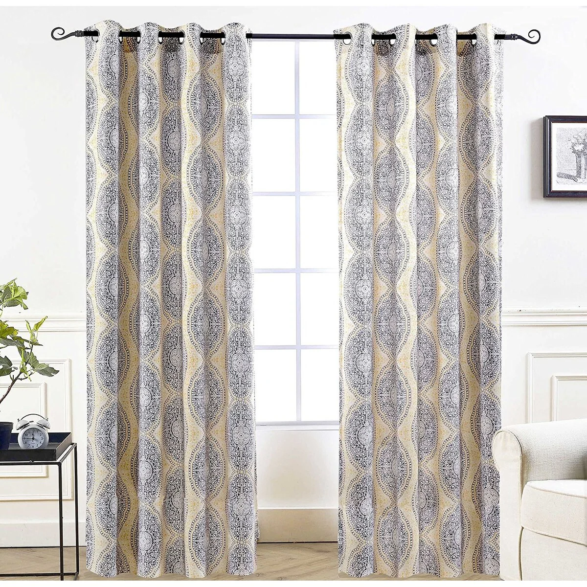 DriftAway Adrianne Pastel Damask Room Darkening Curtain Panel Pair