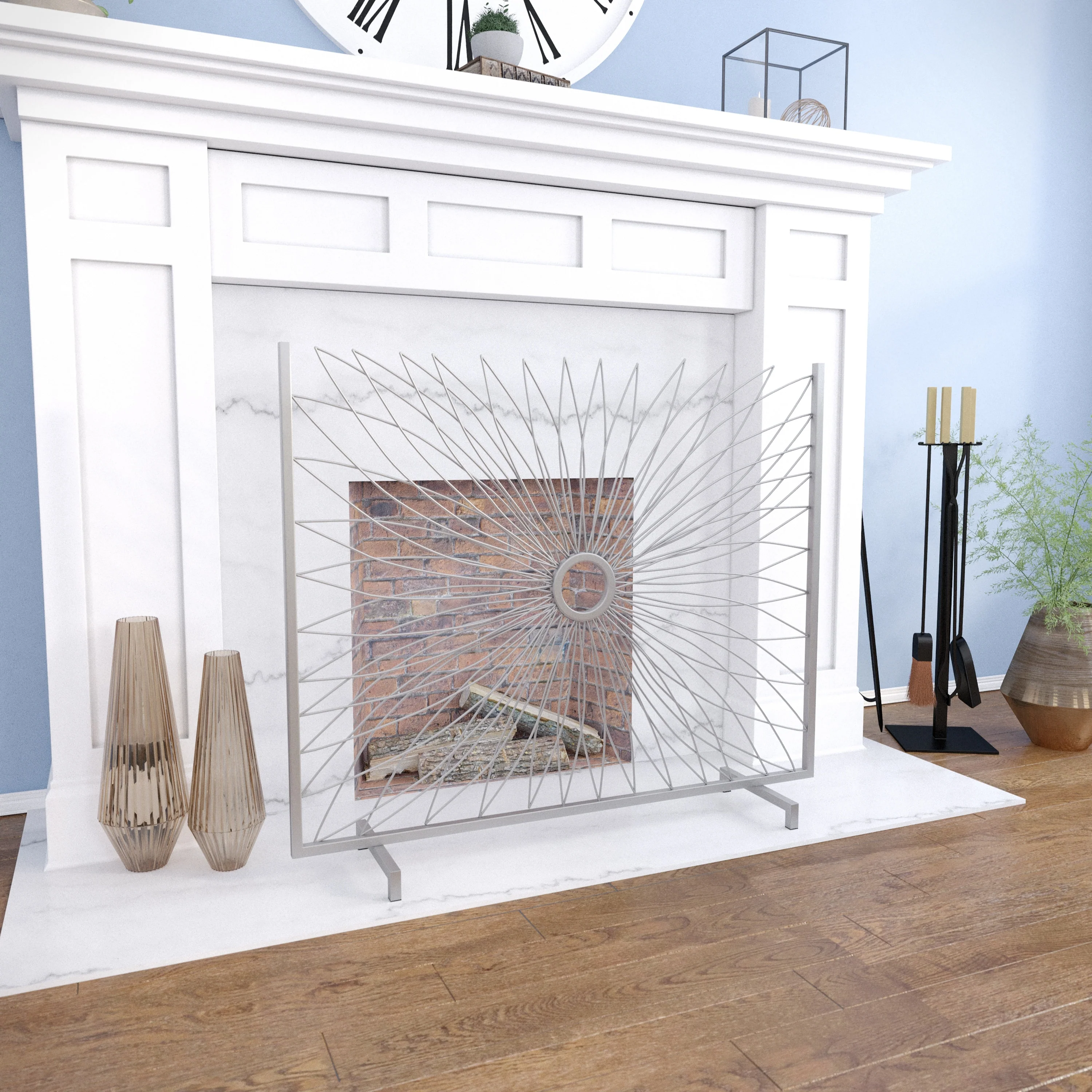 SEI Furniture Jeffersonia Contemporary Silver Metal Fireplace Screen