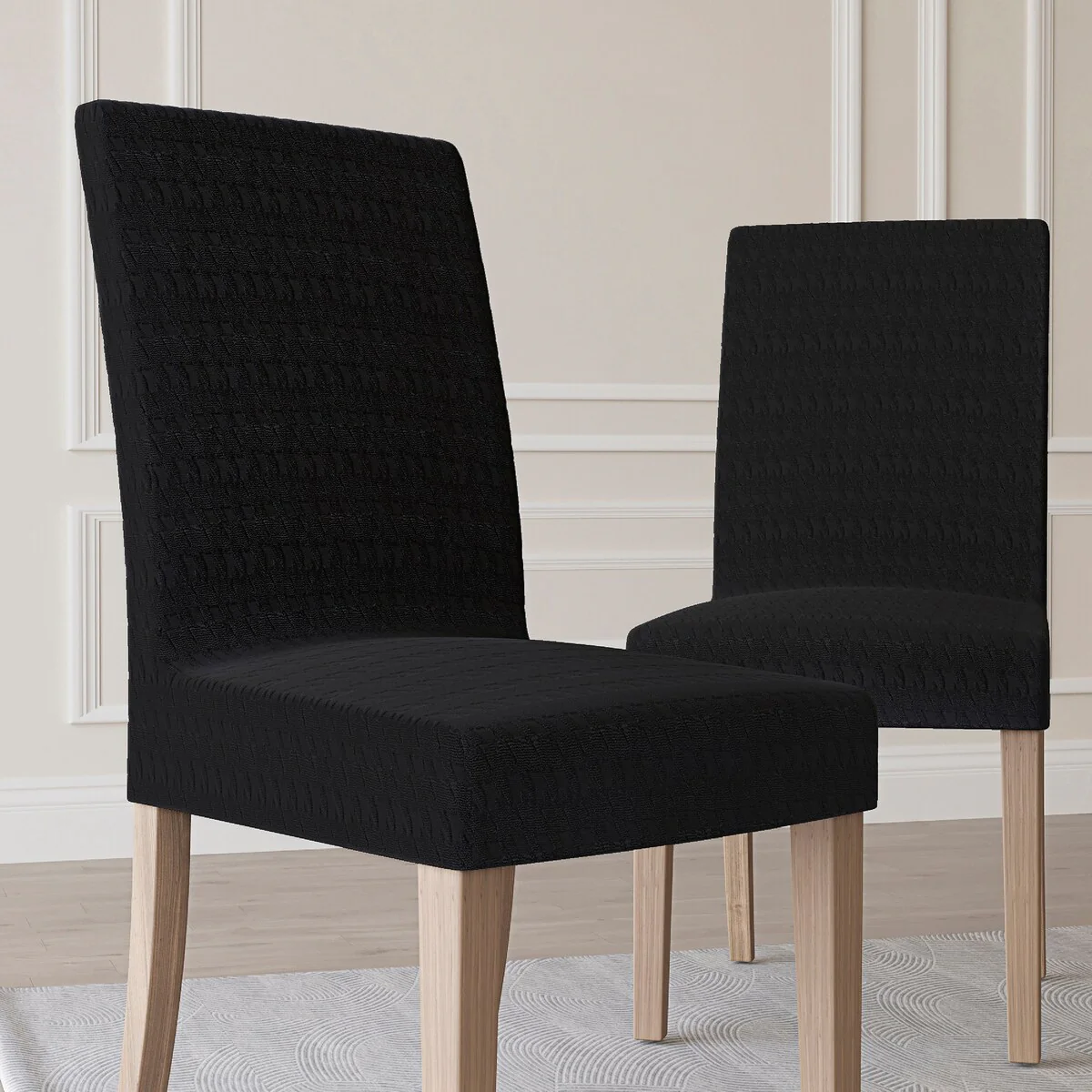 No. 918 Sparta 2-pack Houndstooth Textured Stretch Fit Elastic Dining Chair Cover Pair - 28