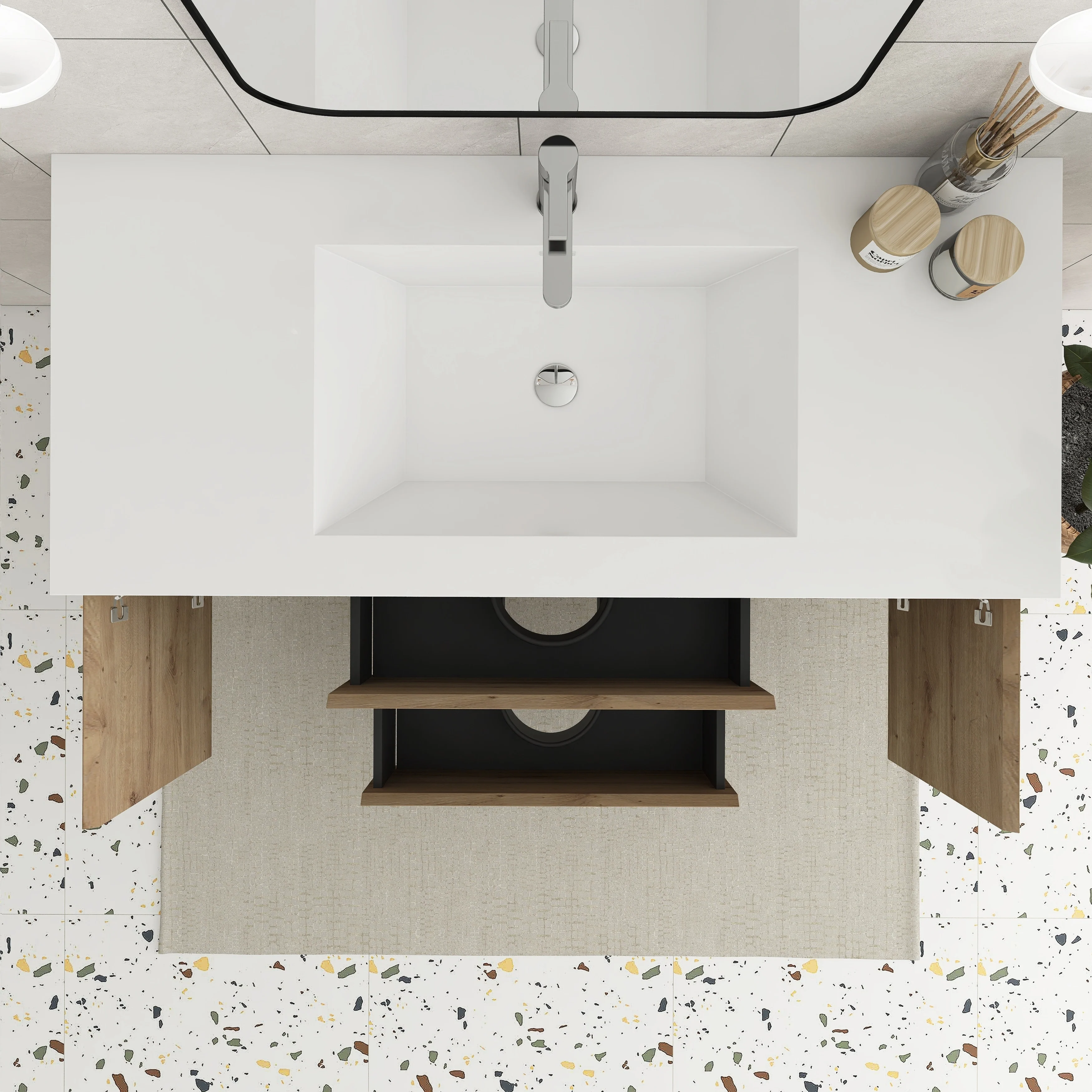 Angela Wall Mounted Bathroom Vanity in F. Oak with White Cultured Marble Top