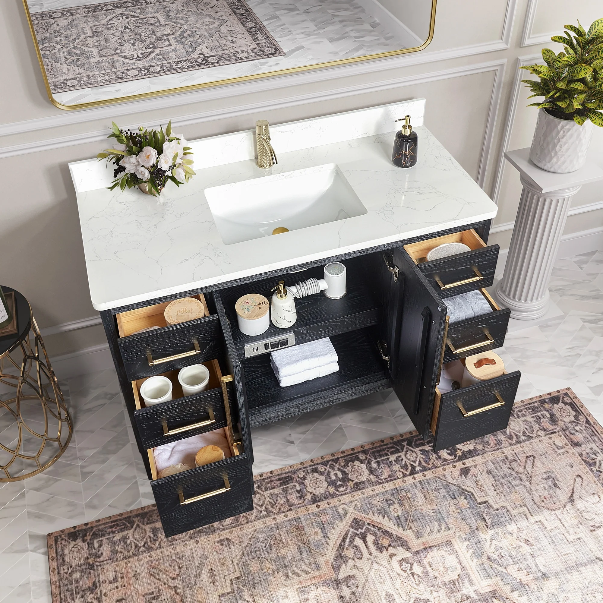 Gara Single Bath Vanity with Composite Stone Top and Mirror