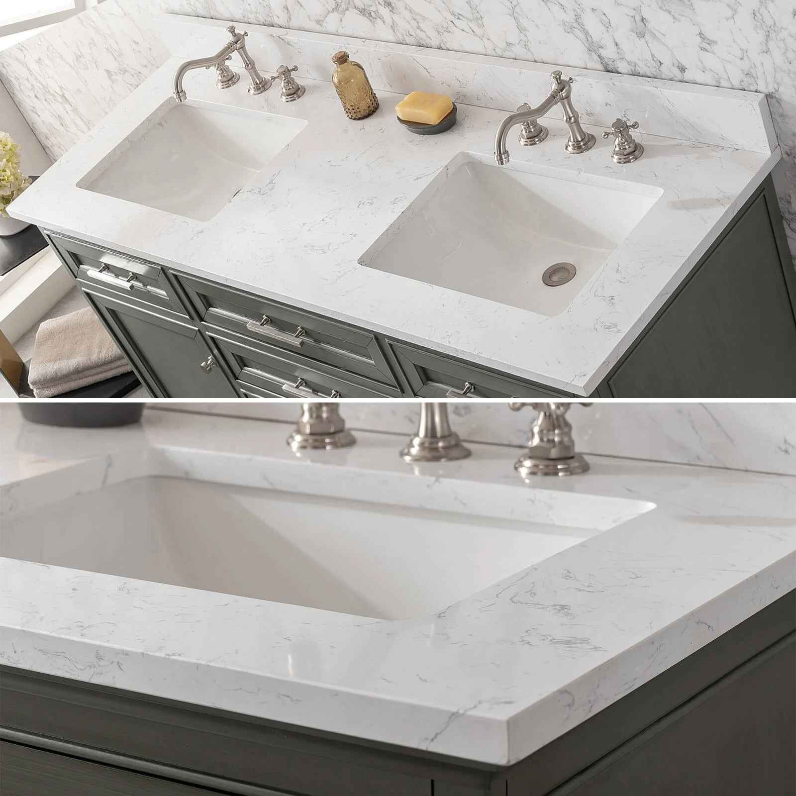 YASINU 60 Inch Engineered Marble Double Sinks Vanity Countertop