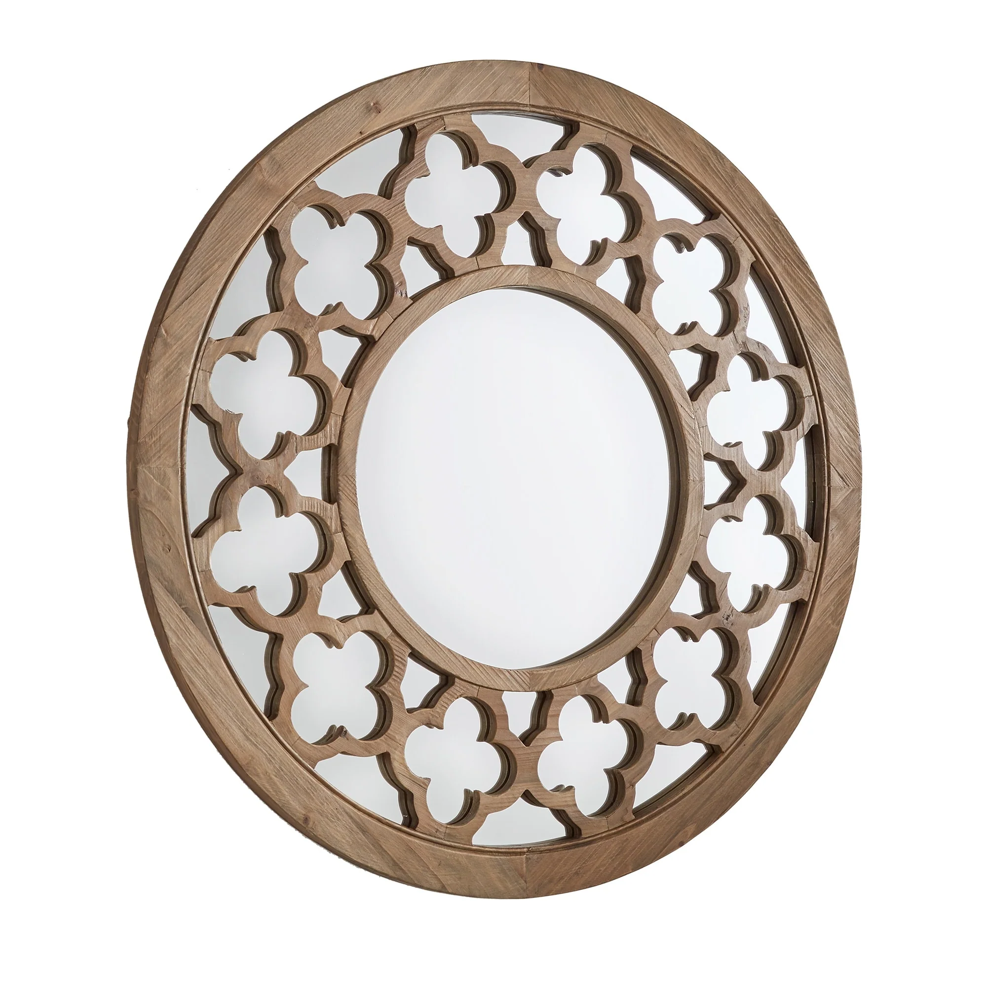 Silas Wood Quatrefoil Cutout Round Wall Mirror by iNSPIRE Q Artisan