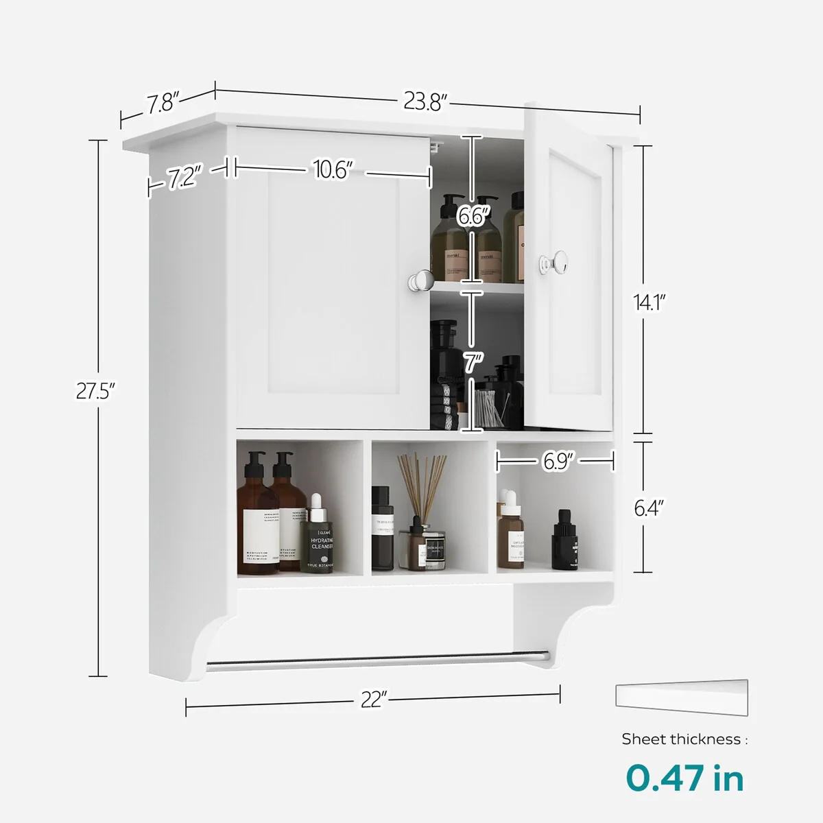 Roomfitters Bathroom Wall Cabinet with 2 Door, Toilet Storage, Wall Mounted Medicine Cabinets for Kitchen