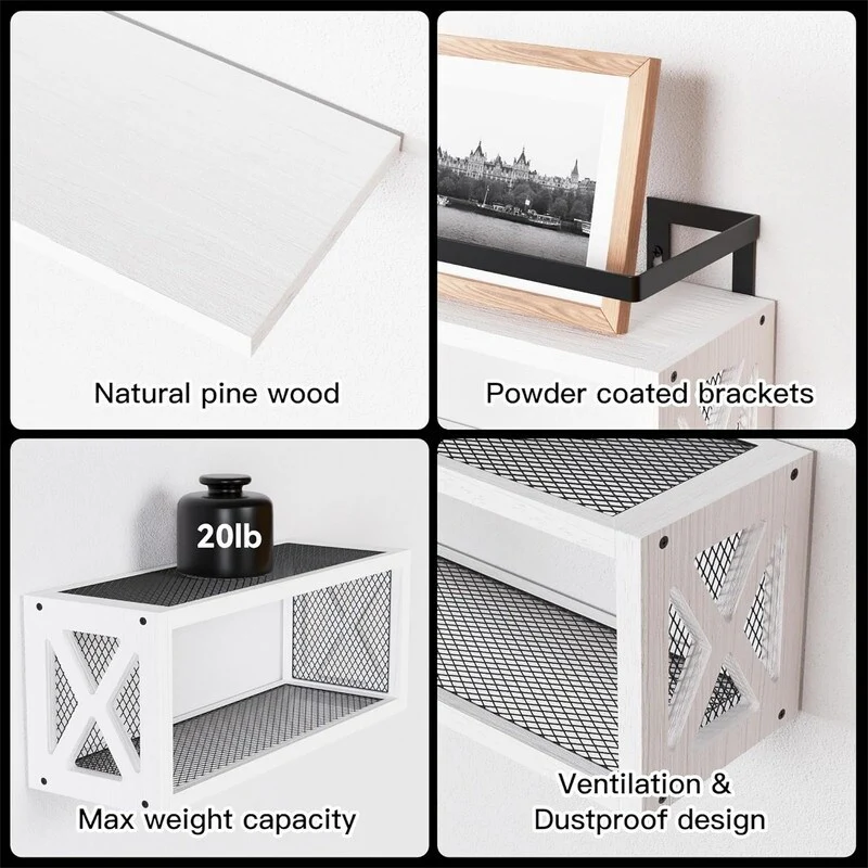 Floating Wood Shelves with Guardrail - 5.7