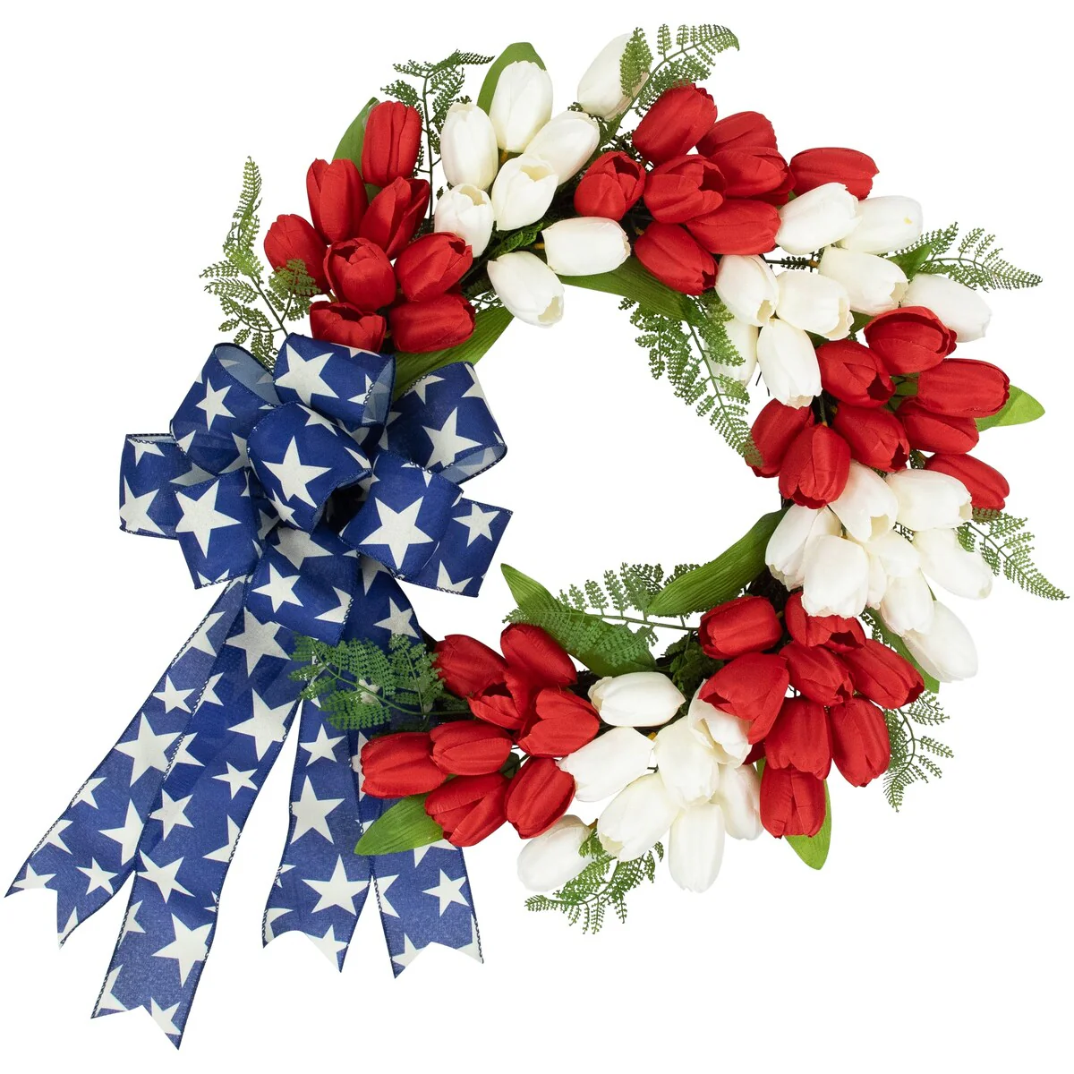 Tulip Floral Patriotic Wreath with Bow - 24