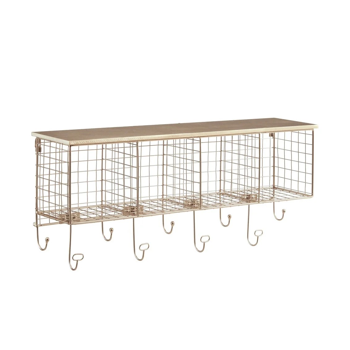 Linon Four Cubby Wall Shelf with Hooks