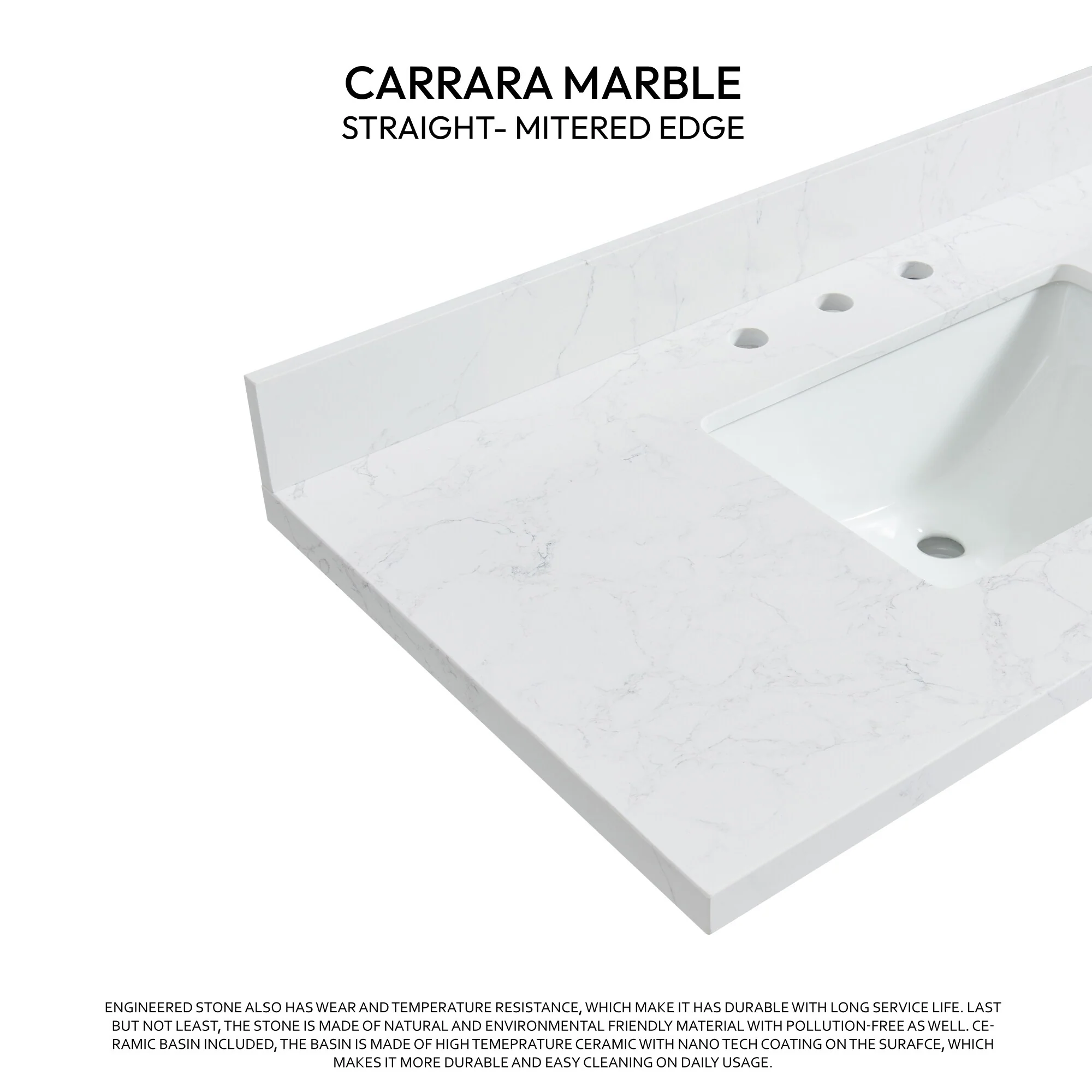 Jaen Composite Stone Vanity Top with White Rectangular Sink