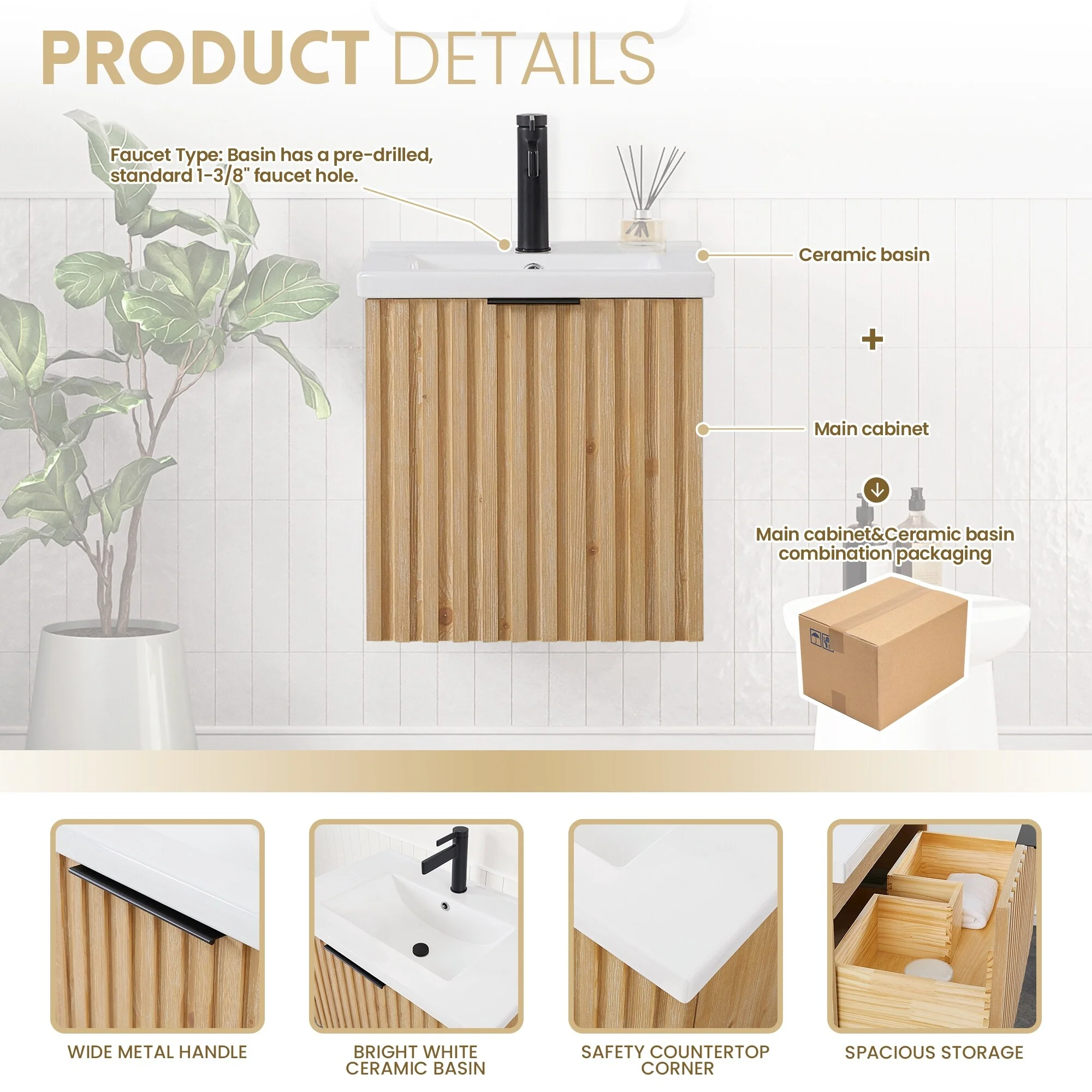Manila Floating Bath Vanity with Ceramic Basin Top without Mirror