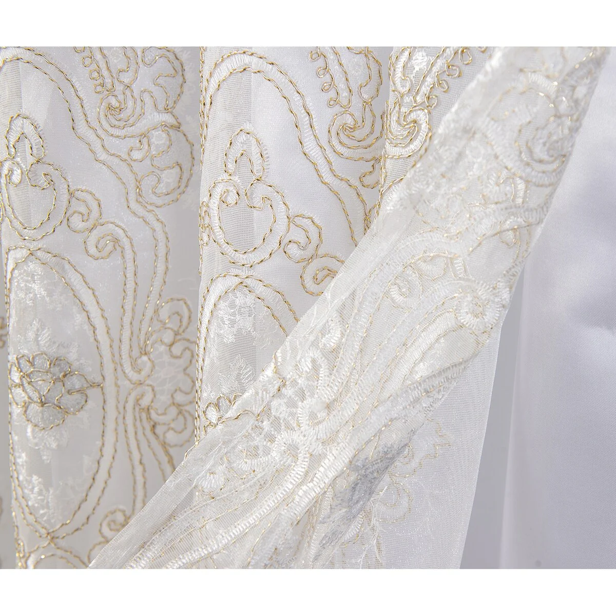 Dayton Embroidered Window Curtain Panel with Attached Valance