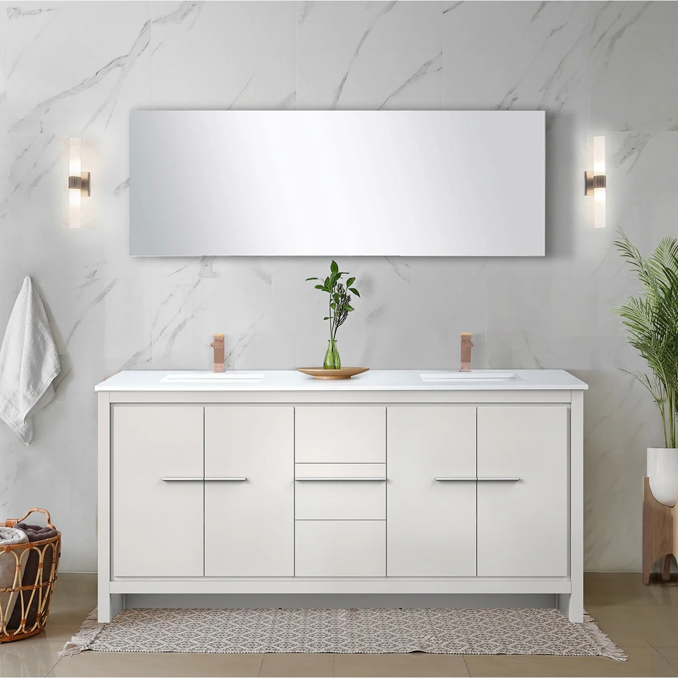 Lafarre Bath Vanity Cultured Marble Top, Sink and Rose Gold Faucet