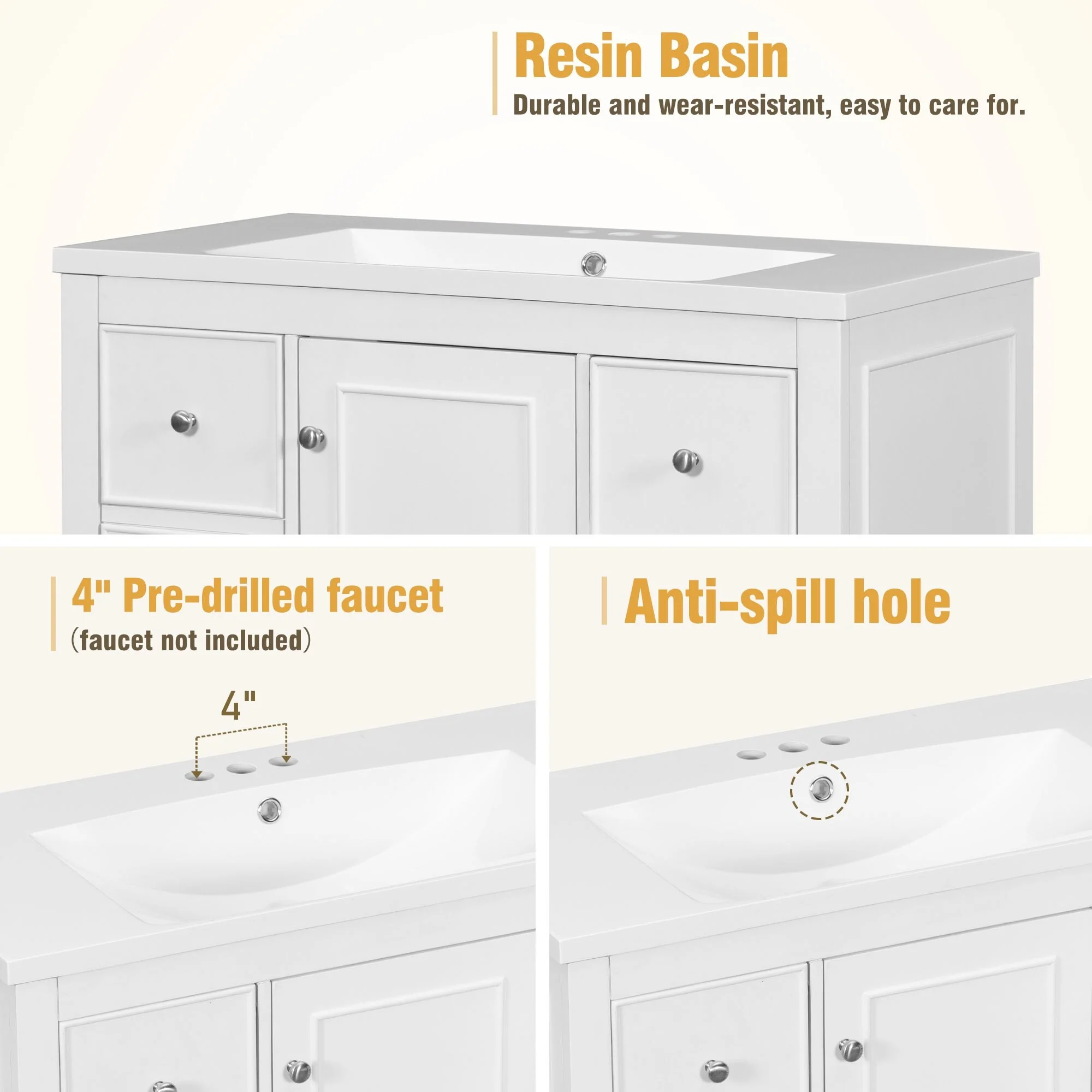 Bathroom Vanity with Sink, Bathroom Vanity Cabinet with 4 Drawers and 1 Door, Storage Cabinet with Adjustable Shelves