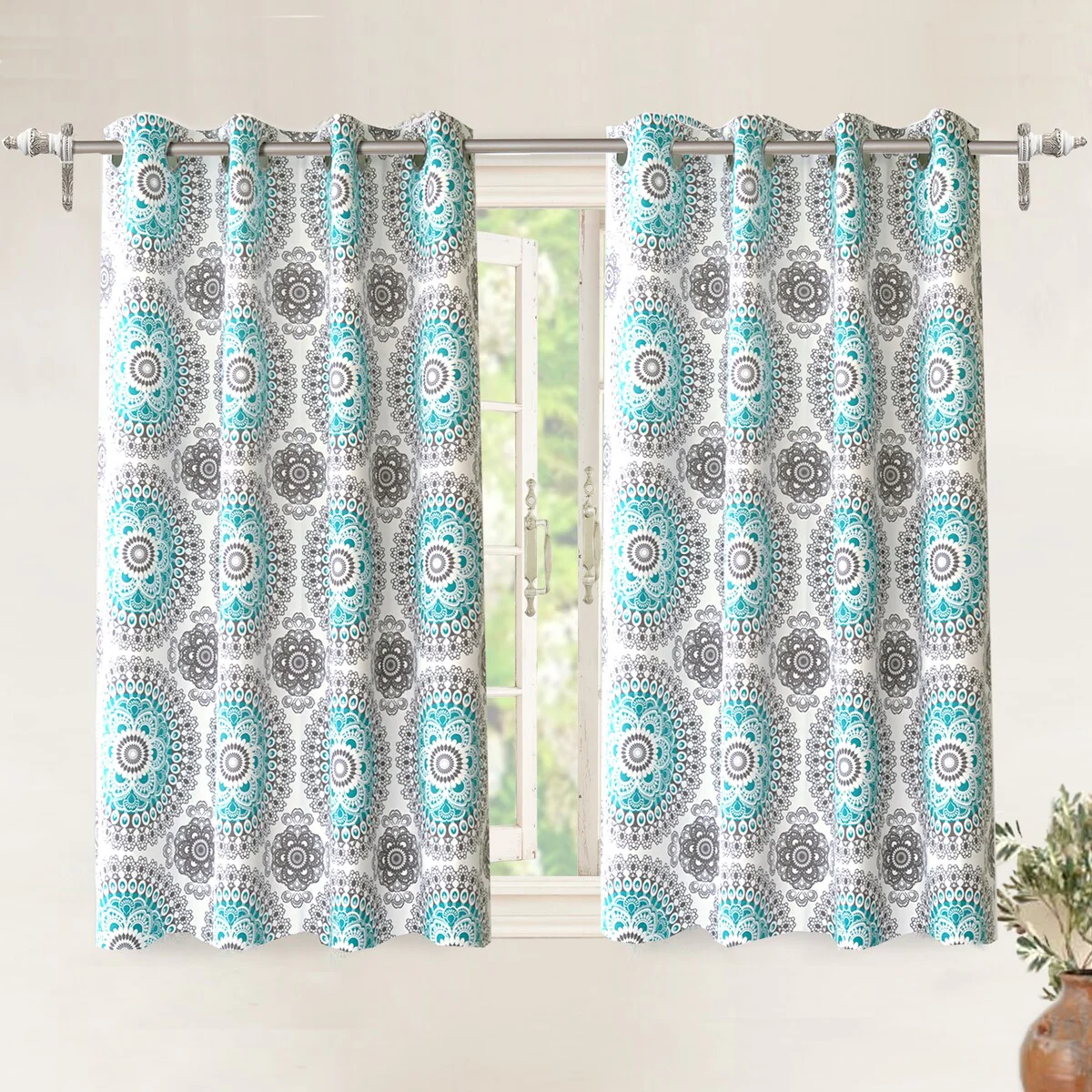 DriftAway Bella Medallion Printed Room Darkening Grommet Window Curtain Panel Pair