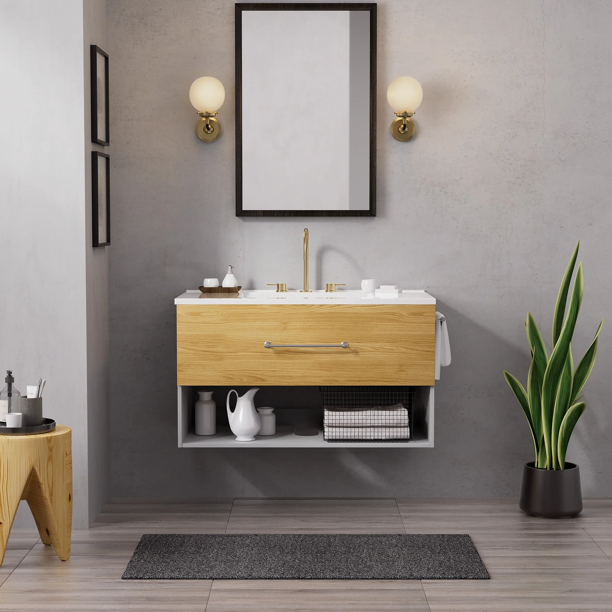 36-Inch Minimalist MDF Bathroom Vanity with Sink – Sleek and Simple Design for Modern Spaces