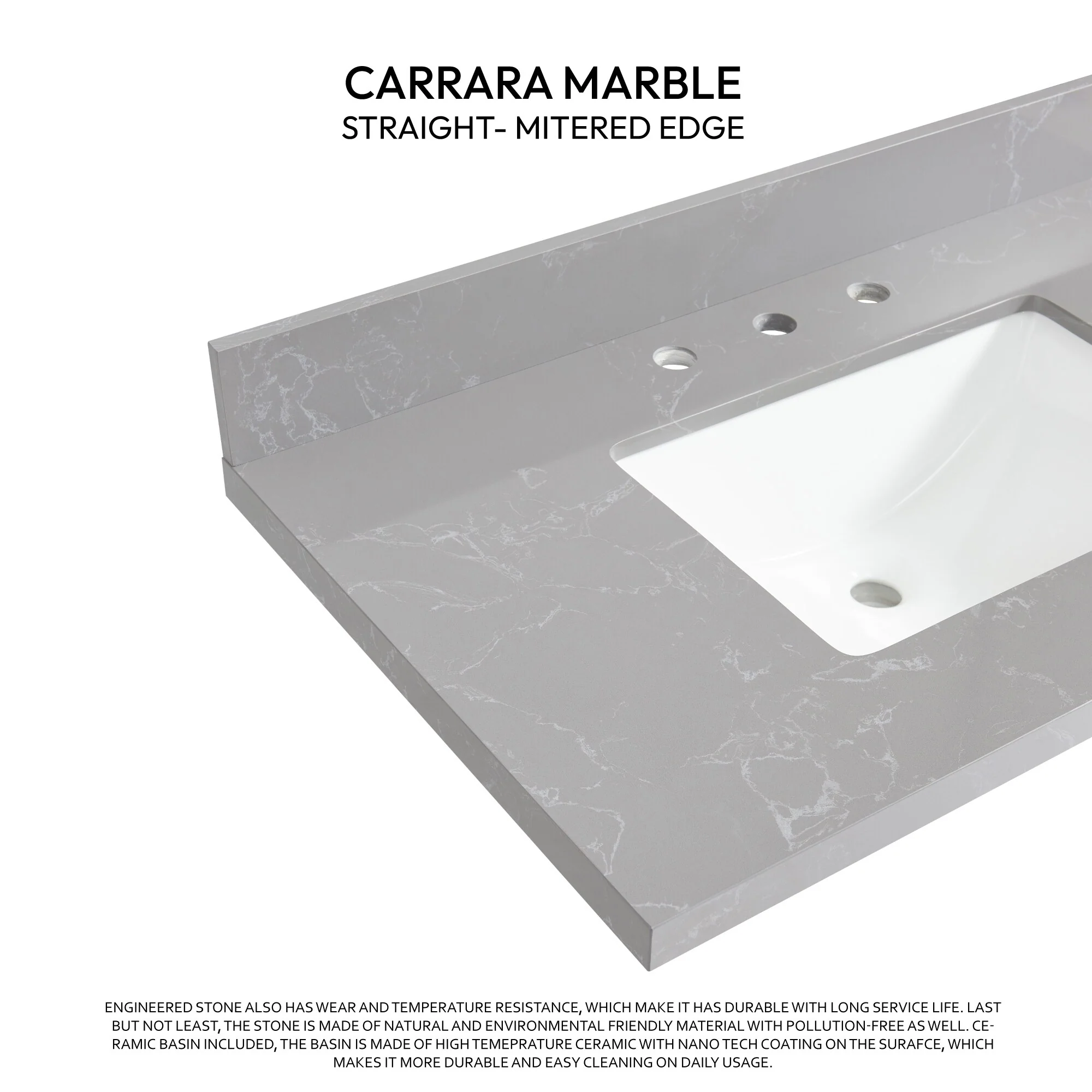 Jaen Composite Stone Vanity Top with White Rectangular Sink