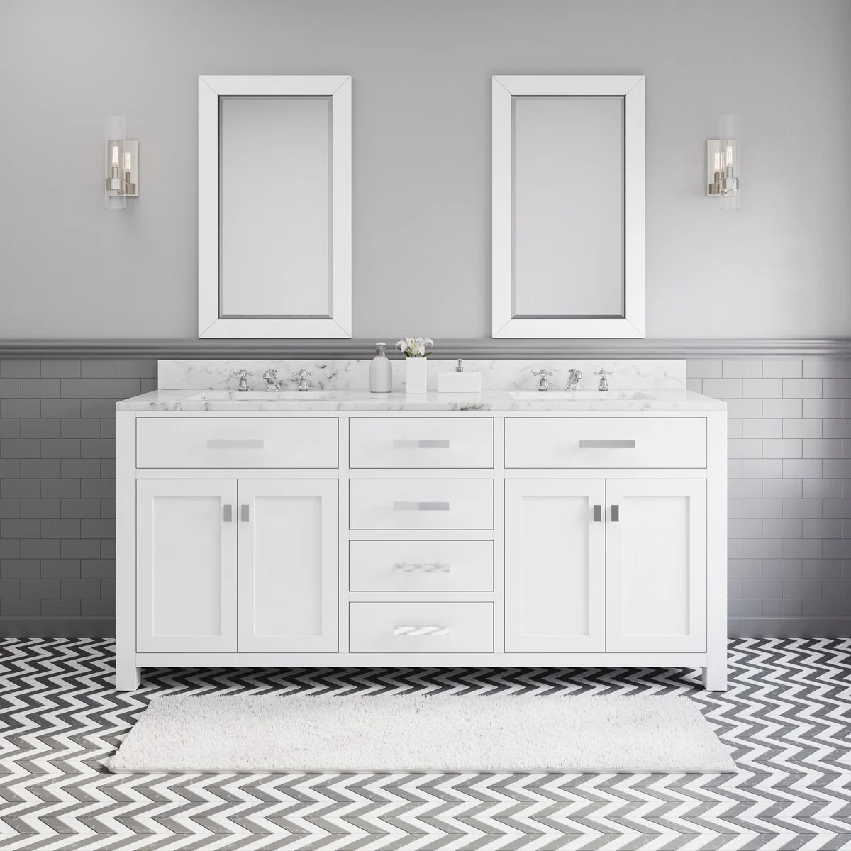 Water Creation Madison 72-inch Solid White Double Sink Bathroom Vanity