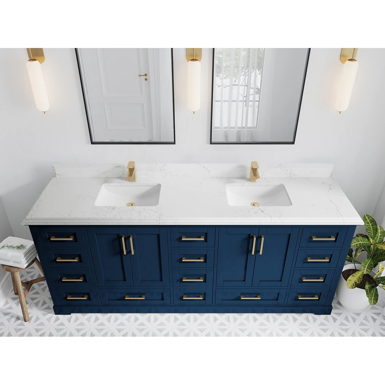 Willow Collection 84 in W x 22 in D x 36 in H Boston Double Bowl Sink Bathroom Vanity with Countertop
