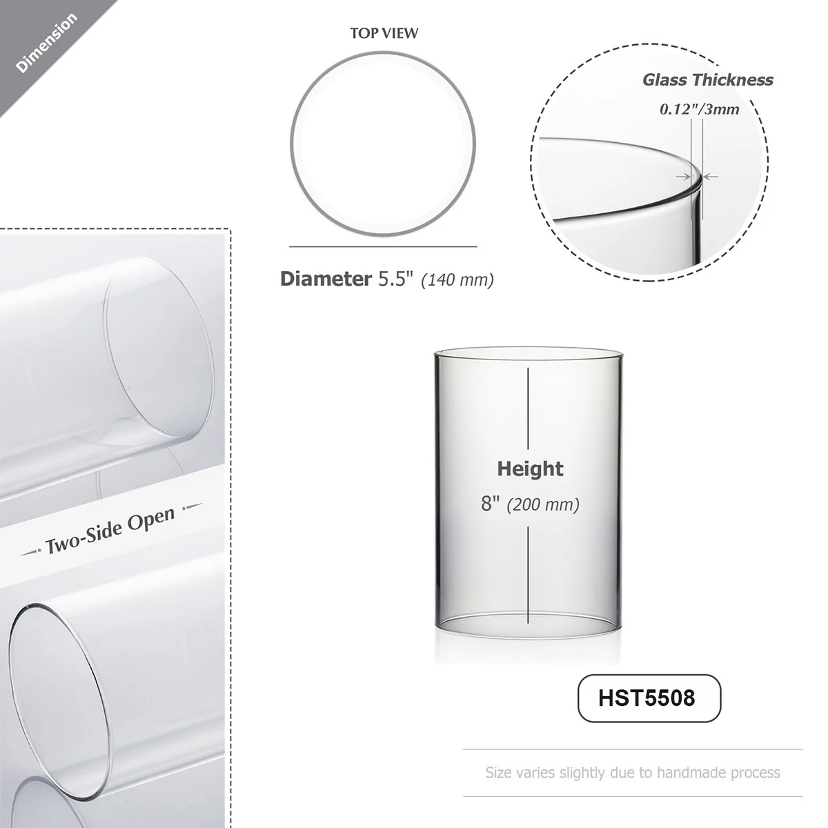 Clear Glass Cylinder Hurricane Chimney Tube, Candle Cover - 1 Piece