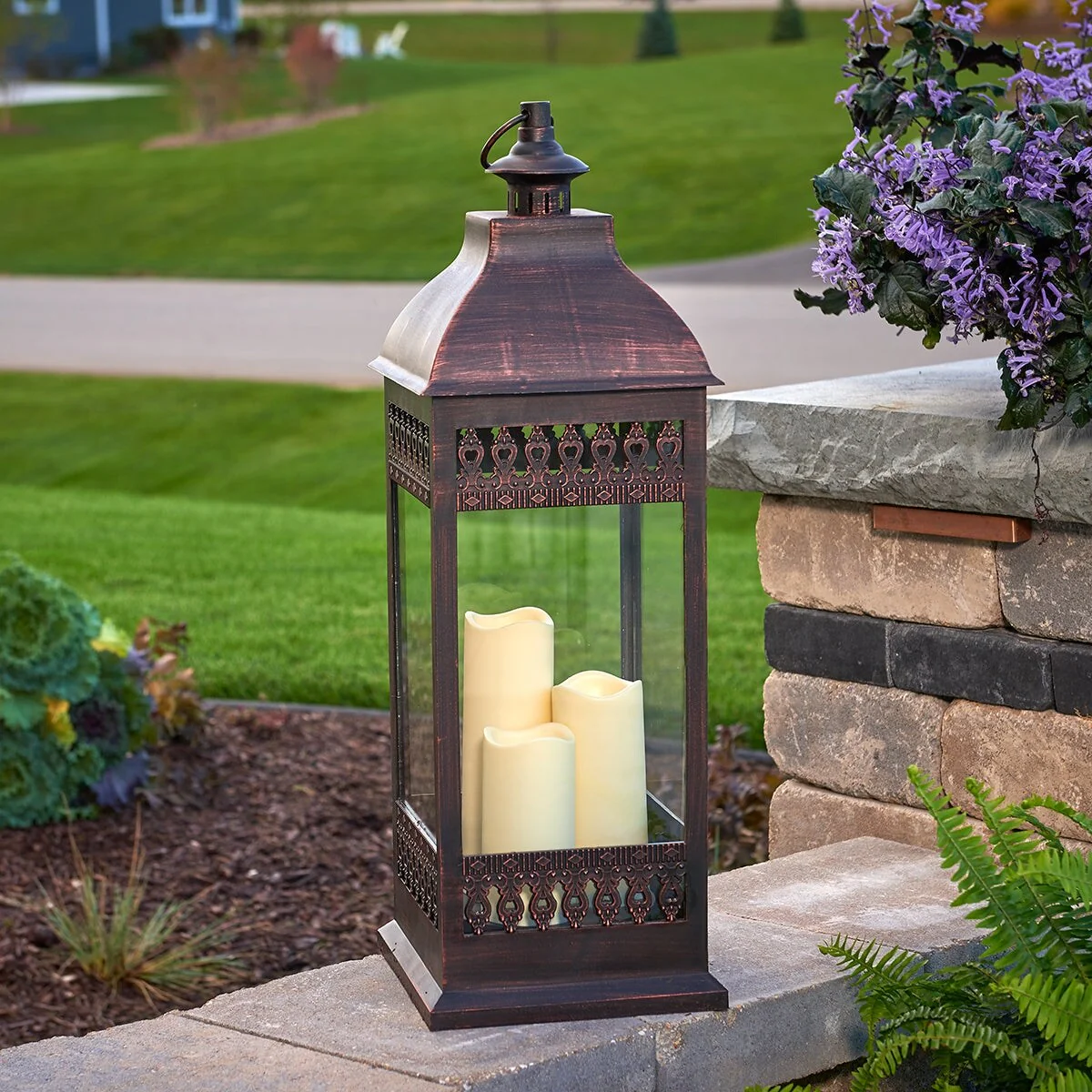 San Nicola Triple LED Candle Lantern- Bronze