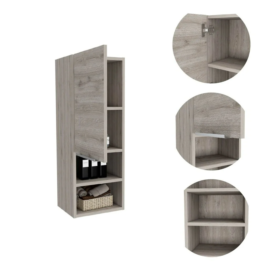 Modern Wood Medicine Cabinet, Compact Bathroom Medicine Cabinet with 1 Door and Open Shelves, 32.08 
