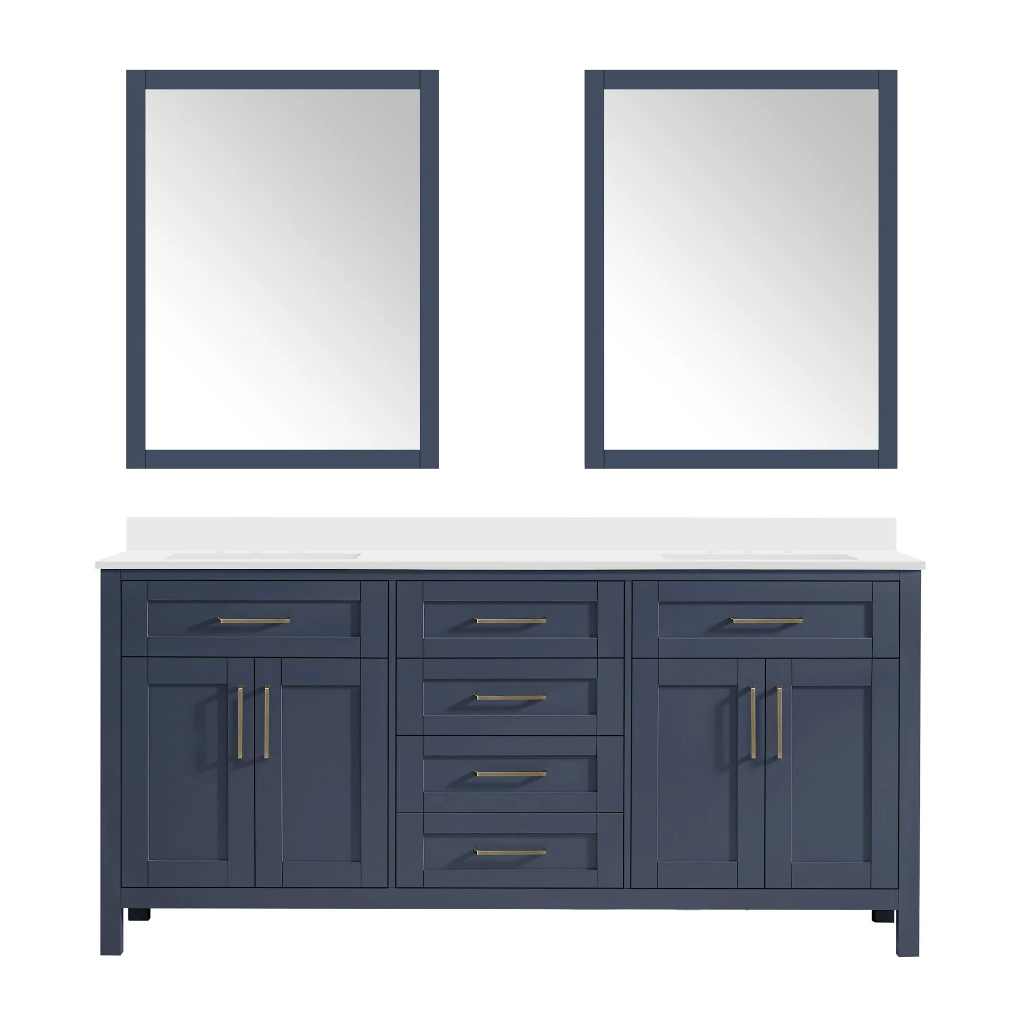 OVE Decors Tahoe 72 in Midnight Blue Double Sink Vanity with White Cultured Marble Top and Mirrors