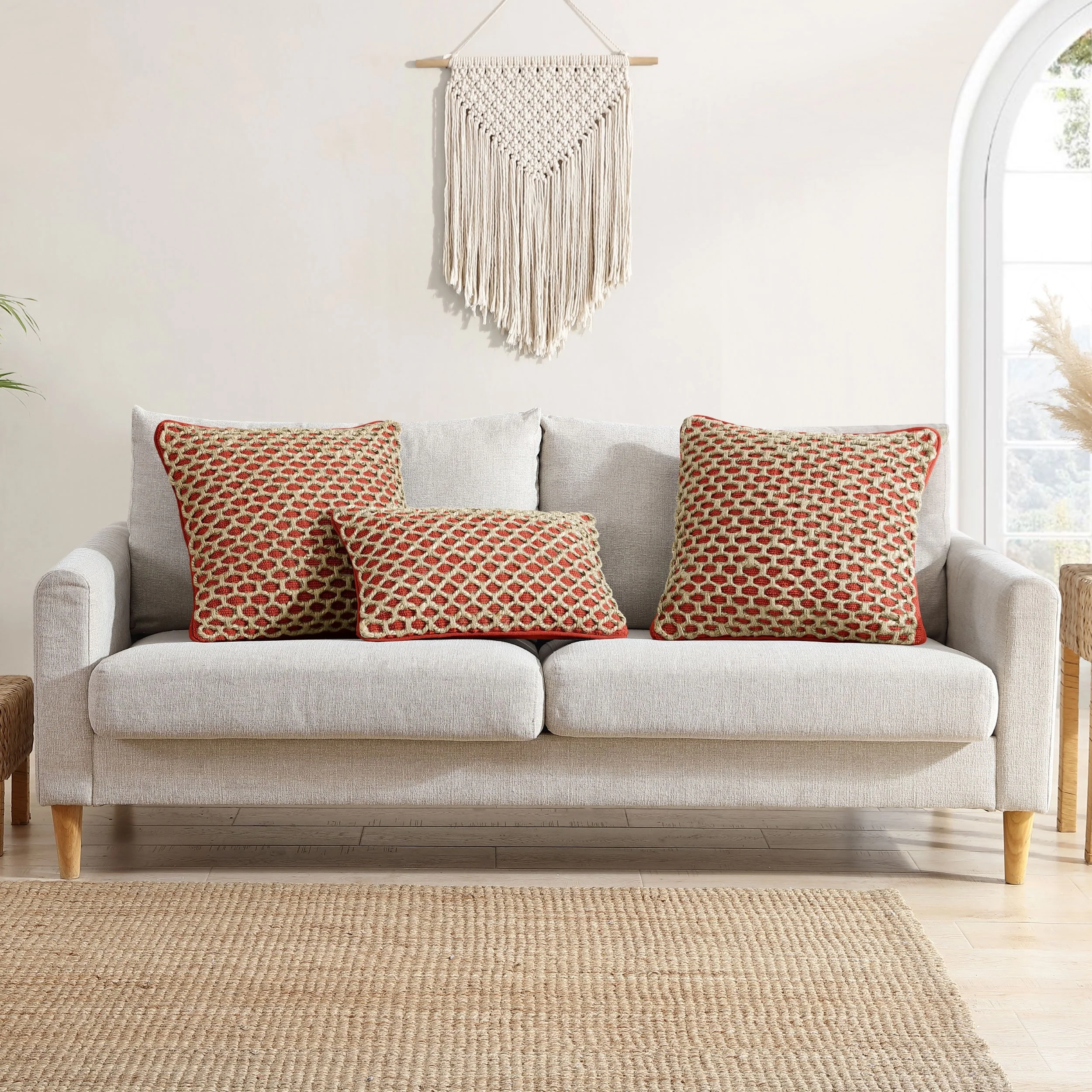Boho Living Jada Braided Cotton/Jute Throw Pillow Covers