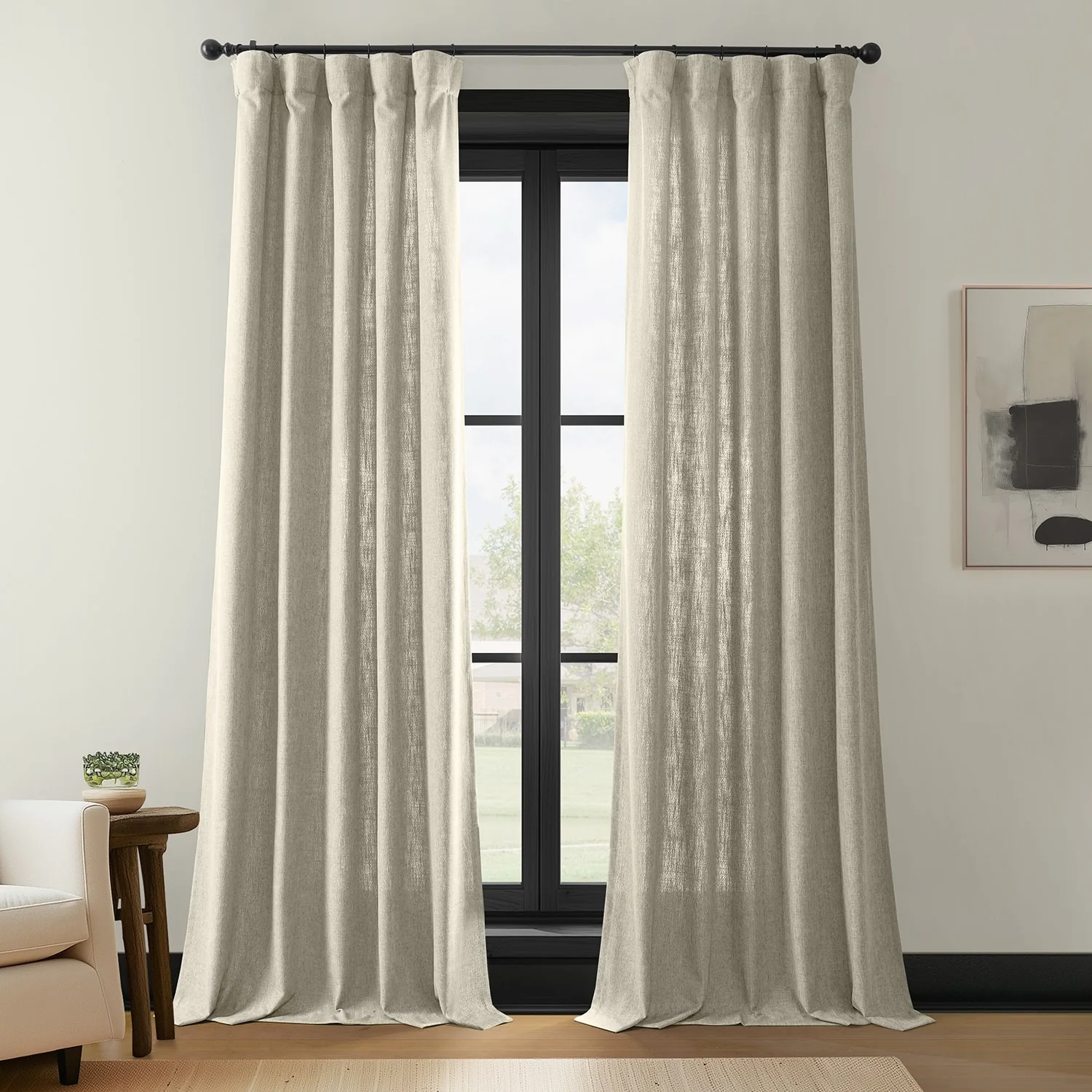 Exclusive Fabrics Simply Faux Linen Curtains (2 Panel) Light Filtering Curtains For Bedroom & Living Room Curtains