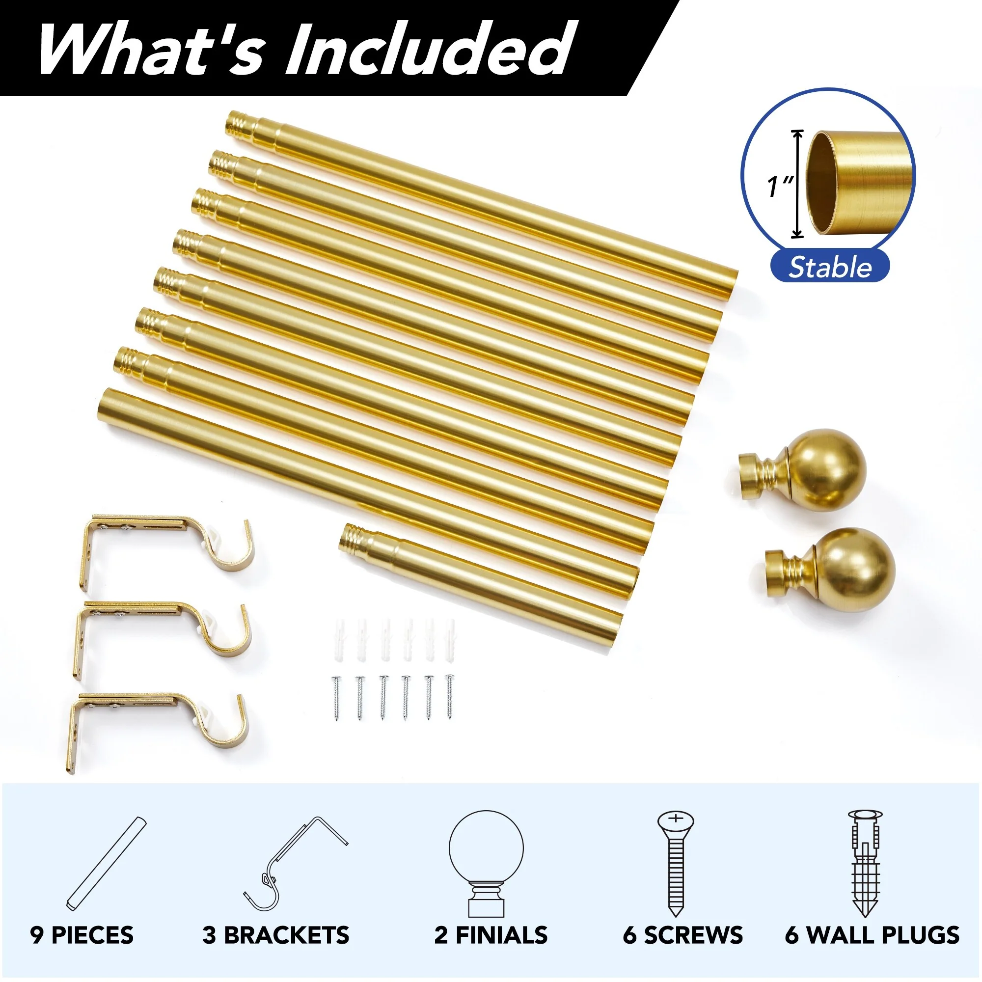 Deconovo 1 Inch Window Curtain Rod