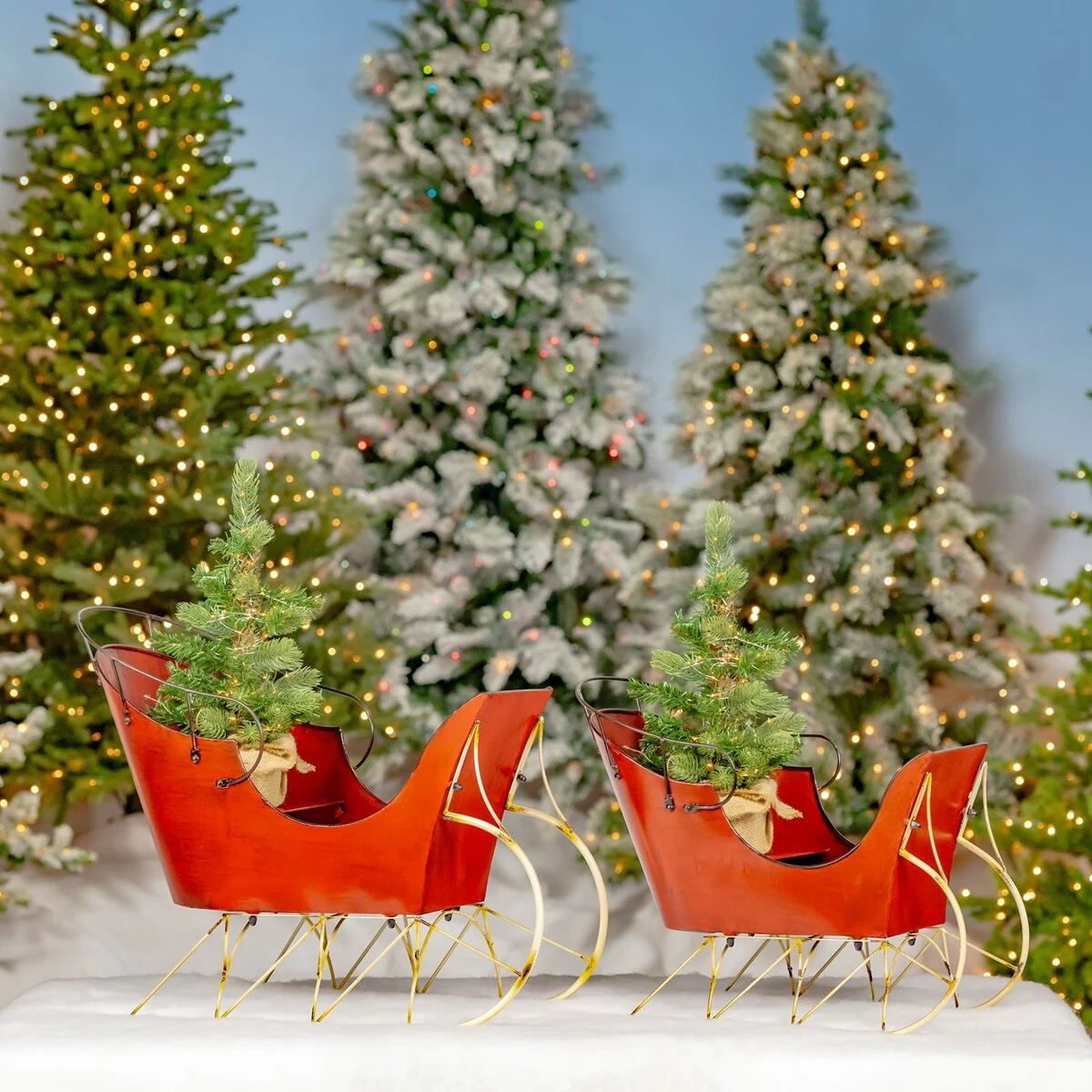 Set of 2 Red Iron Antique Style Sleighs - 28