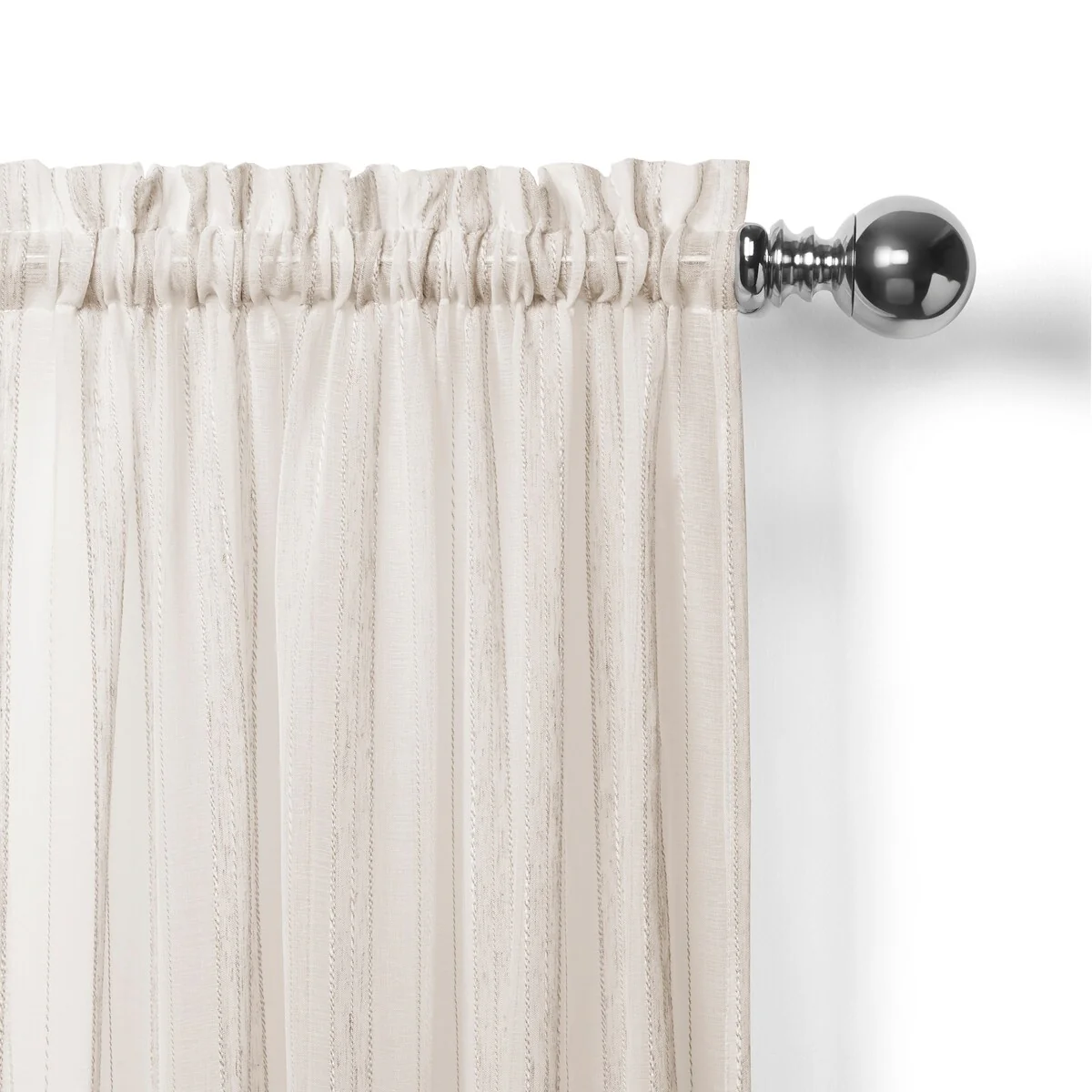 Elrene Linen Stripe Rod Pocket Sheer Kitchen Curtain Tier Set of Two