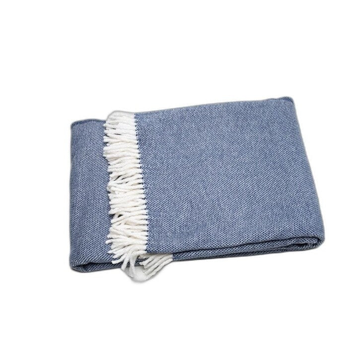 Navy Blue Mini Dot Fringed Throw Blanket