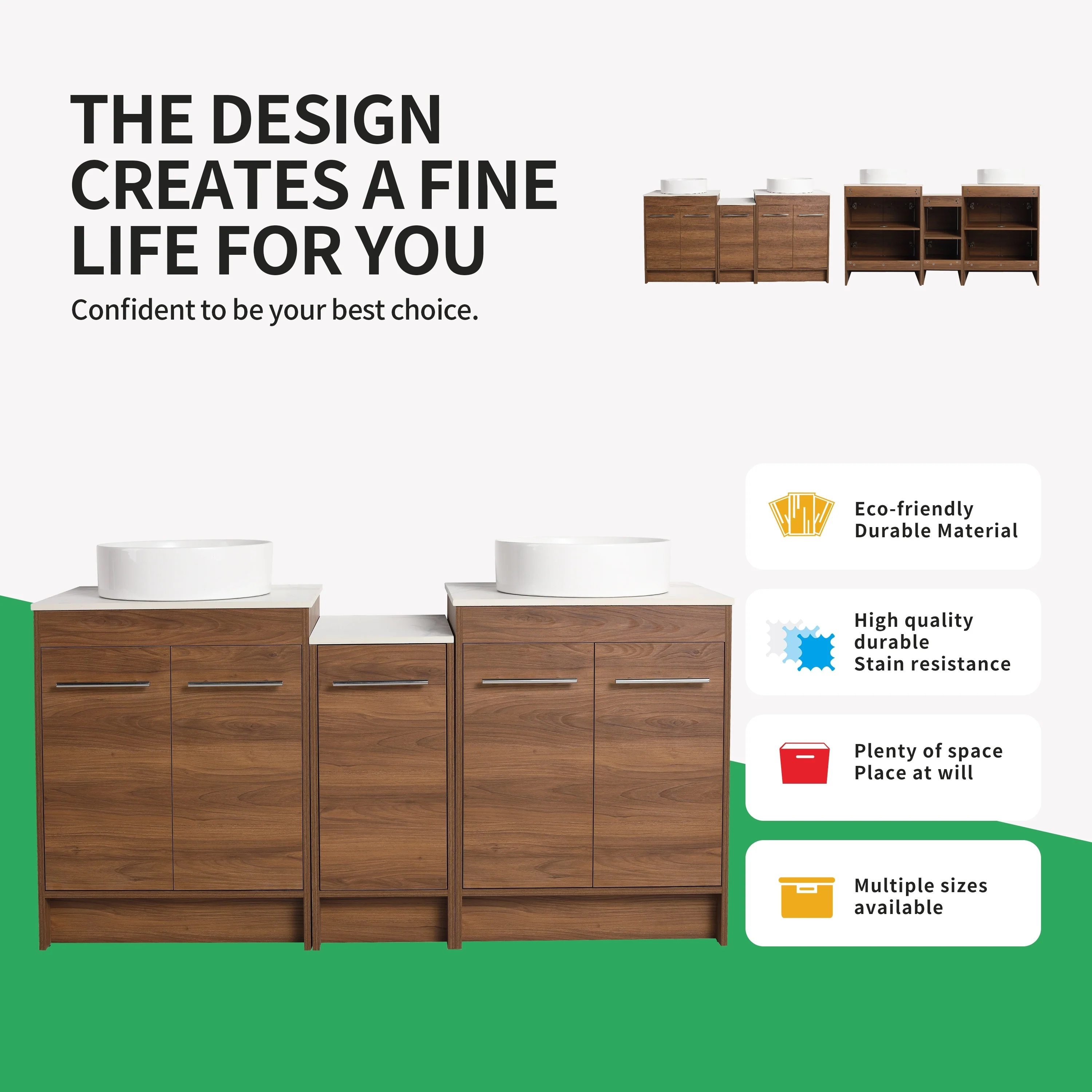 BNK 24/36/48/60 Inch Bathroom Vanity with Sink, Freestanding Bathroom Vanity with Soft Close Doors and Adjustable Shelf