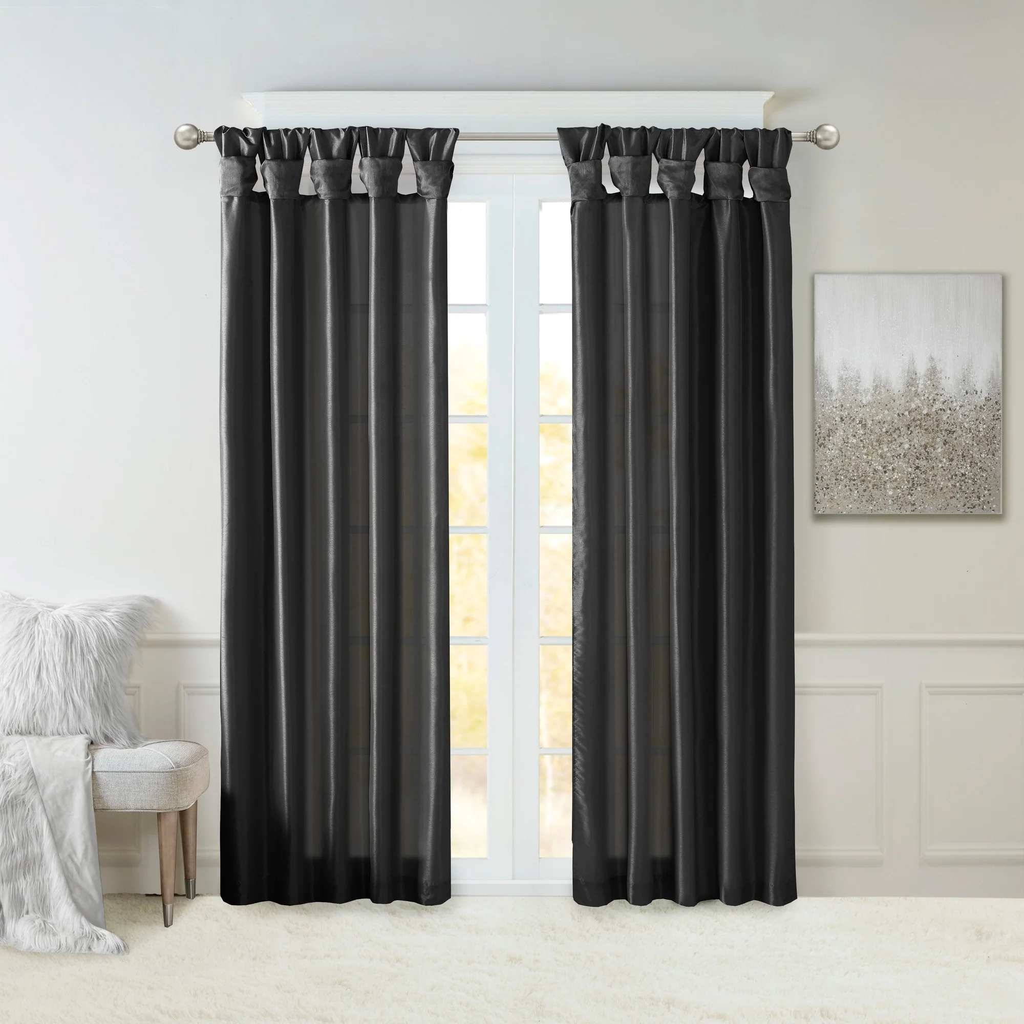 Twist Tab Lined Window Curtain Panel Black 50x108