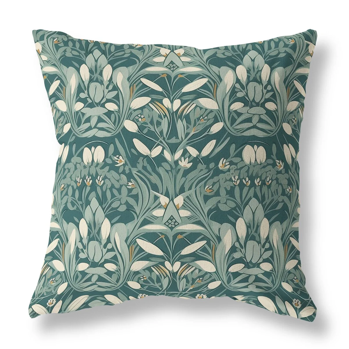 Green And White Petal Mirage Indoor/Outdoor Throw Pillow Zipper