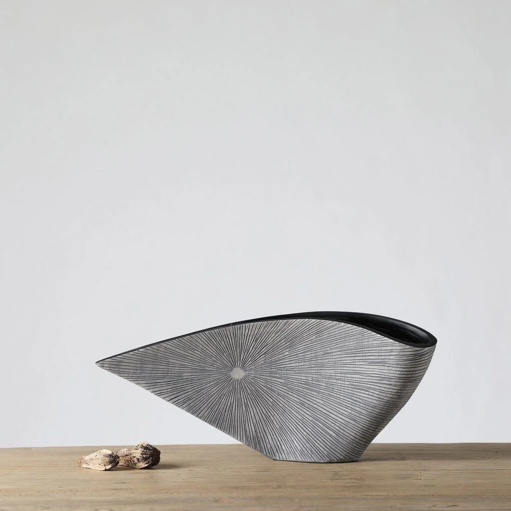 Grey Asymetrical Polyresin Vase