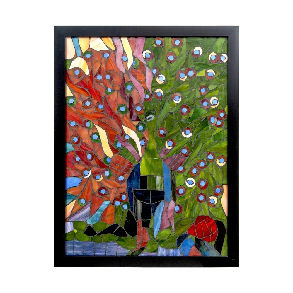 Peacock Mosaic Art Glass Wall Panel