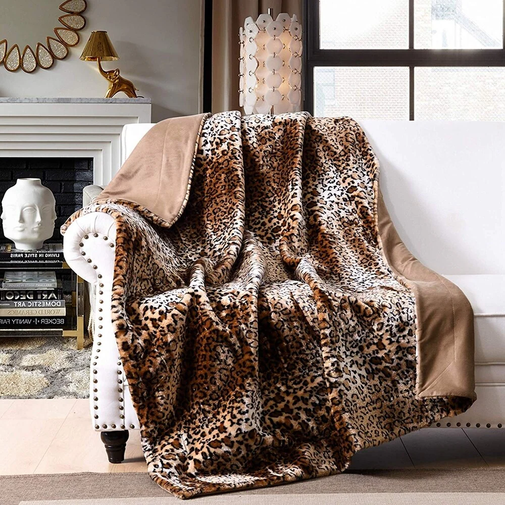 Silver Orchid Quirk Faux Fur Leopard Throw Blanket