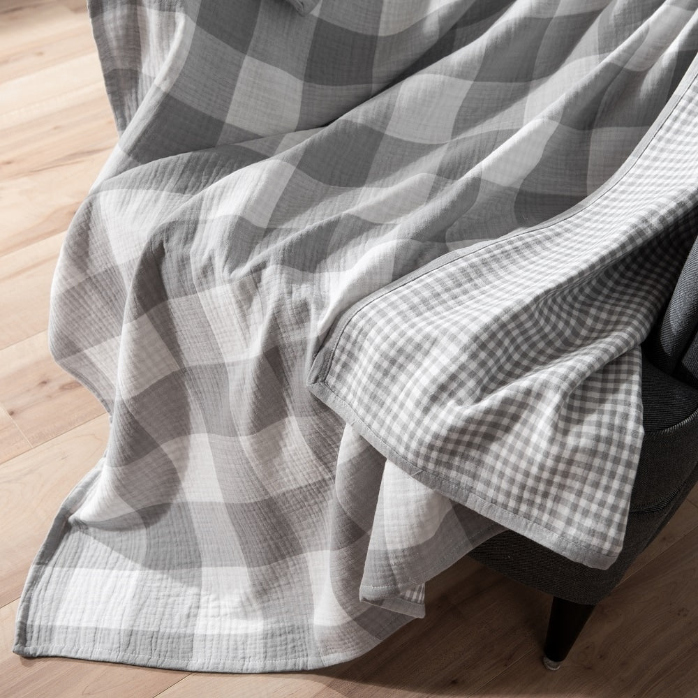 WHOLINENS Cotton Four Layers Muslin Gauze Picnic Throw Blanket Reversible