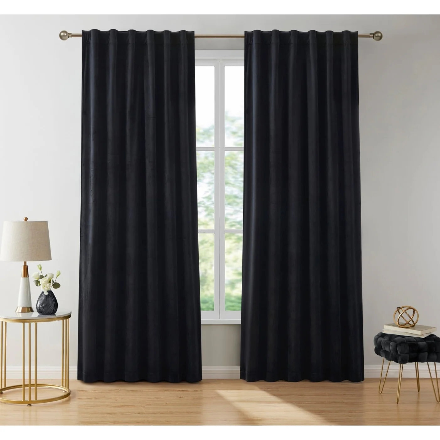 HLC.me Lopez Velvet Back Tab Rod Pocket Window Treatment Curtain Panels Bedroom & Living Room - Set of 2
