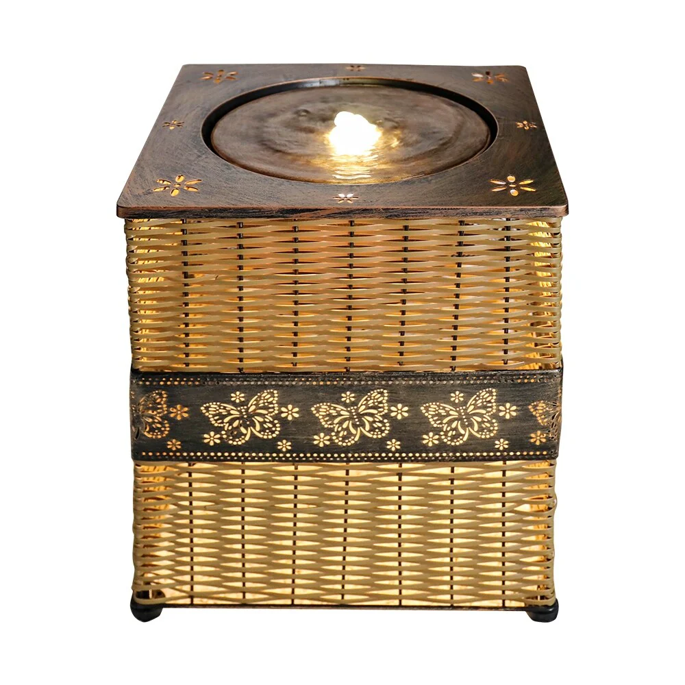 Indoor Rattan Water Fountain with LED Light for Home and Office Decor