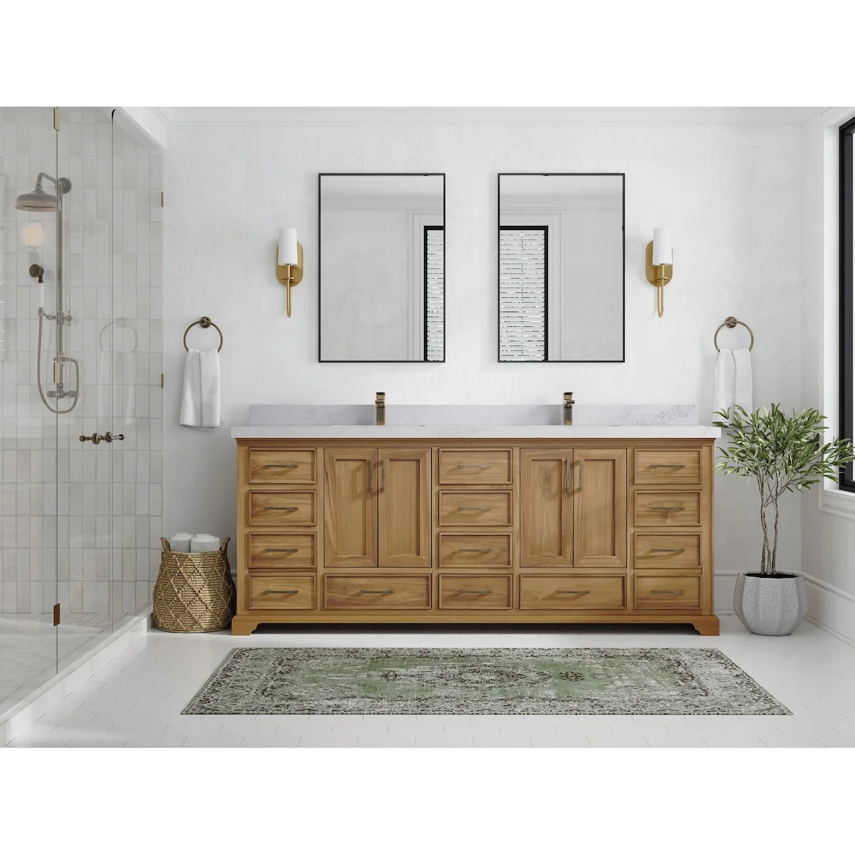 Willow Collections 84 in. W x 22 in. D Charlotte Teak Double Sink Bathroom Solid Teak Vanity with Countertop