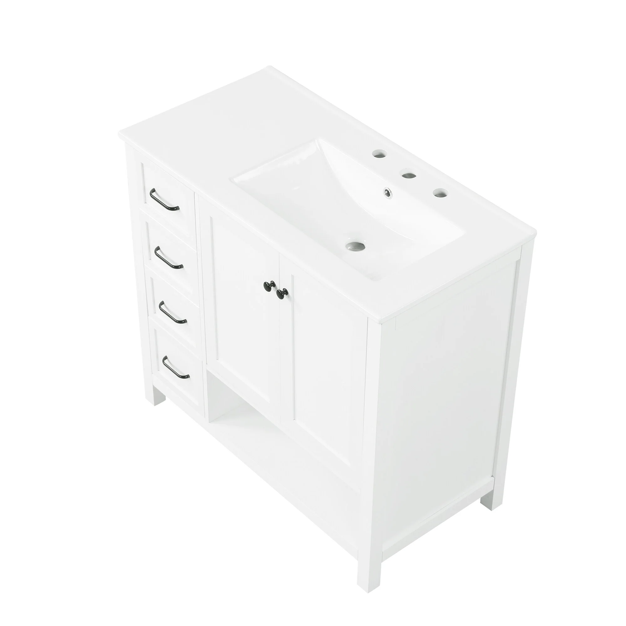 Bathroom Vanity with Ceramic Sink, Bathroom Storage Cabinet with 2 Drawers, Bathroom Vanity with 1 Tip-Out Drawer and 1 Door