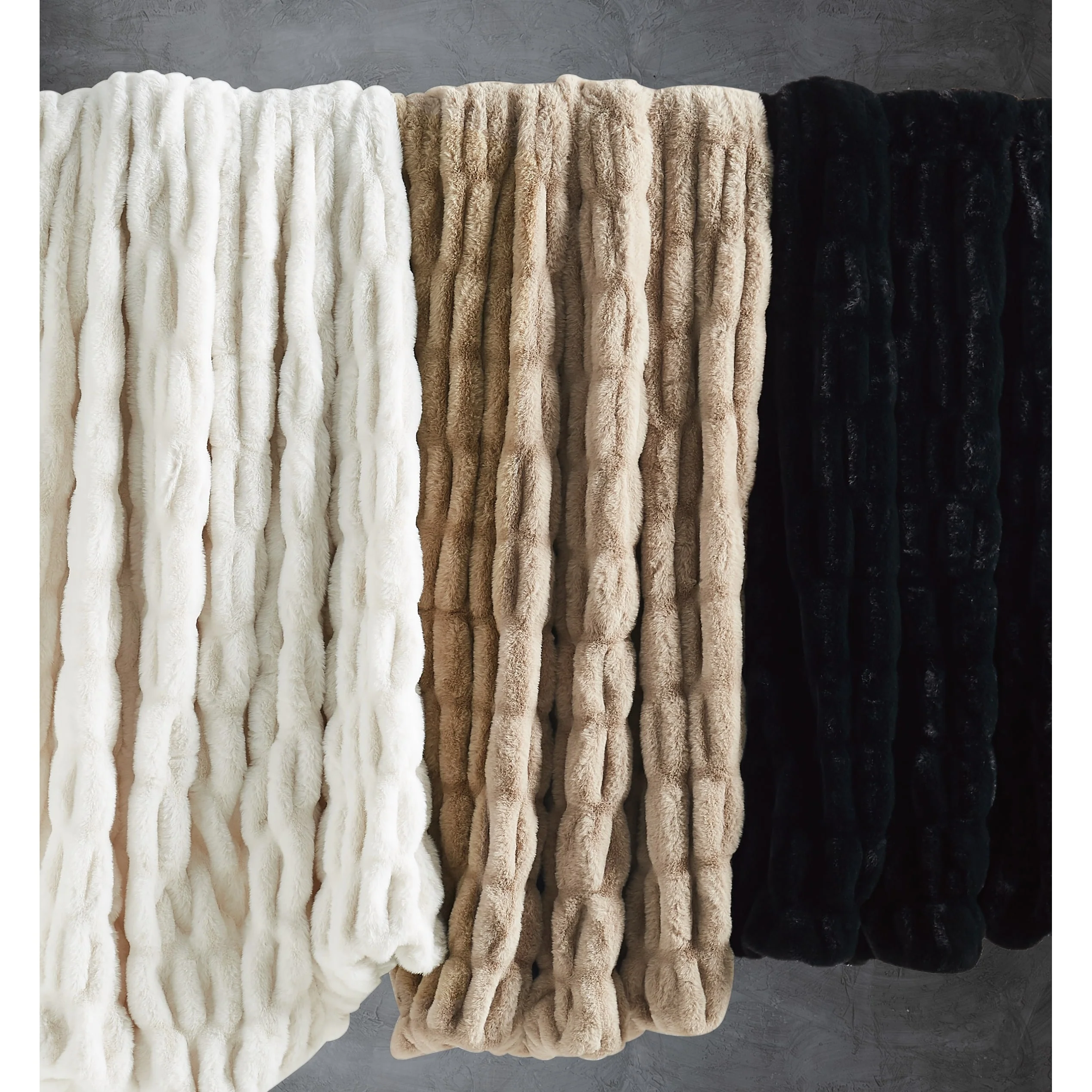 Badgley Mischka Home Ruched Faux Rabbit Fur 50x70 Throw in Gift Box