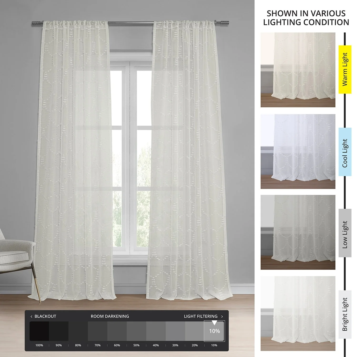 Exclusive Fabrics Marseille Shell Patterned Linen Sheer Curtain (1 Panel)