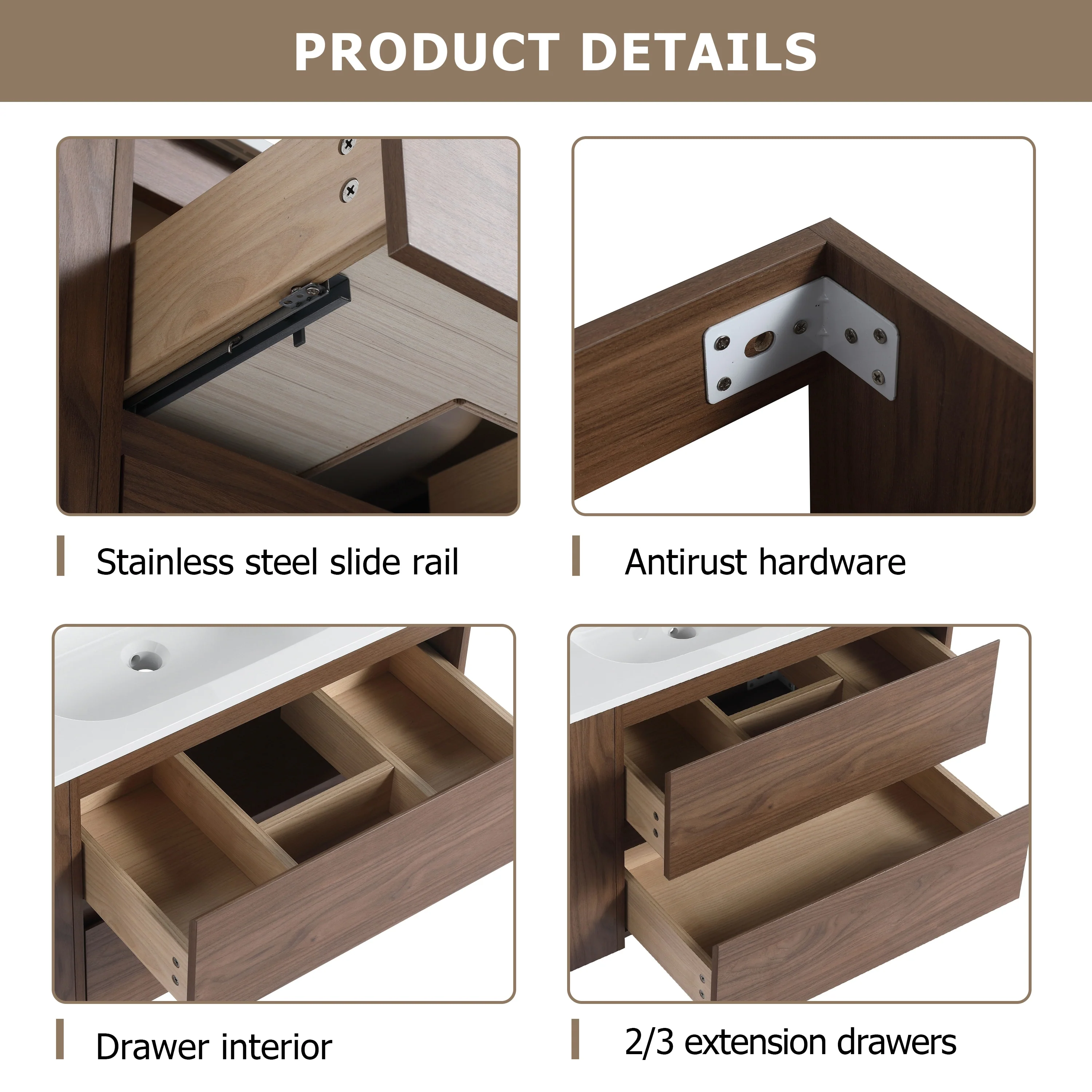 Beingnext 30''/36'' Single Sink Floating Bathroom Vanity with Soft Close Drawer and Adjustable Shelf