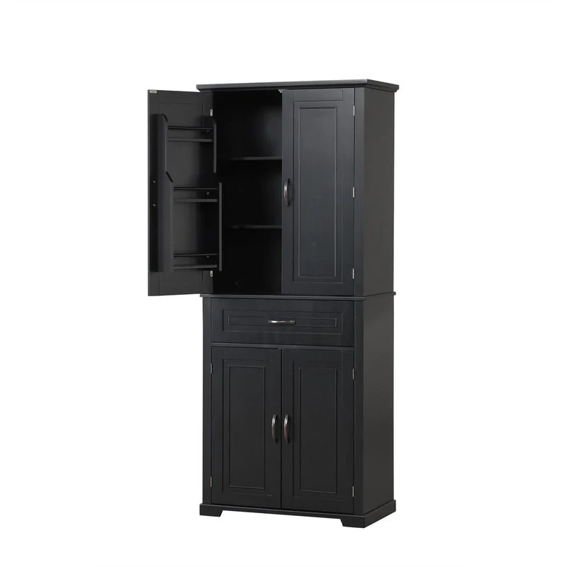 Bathroom Floor Cabinet, Freestanding Storage Cabinet with Doors and Drawer, Kitchen Cupboard with Adjustable Shelf