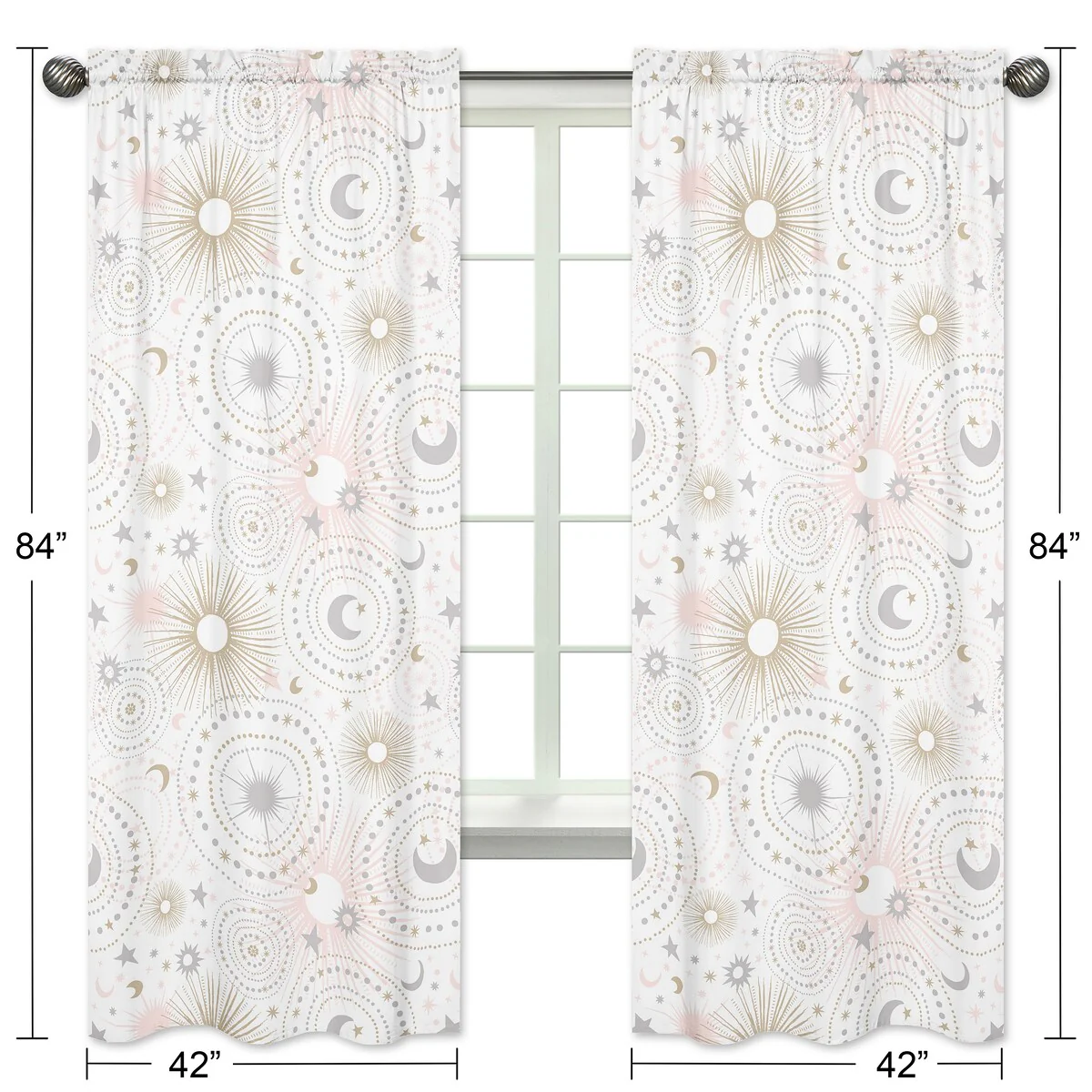 Sweet Jojo Designs Pink, Gold and Grey Star and Moon Celestial Collection 84-inch Window Treatment Curtain Panel Pair