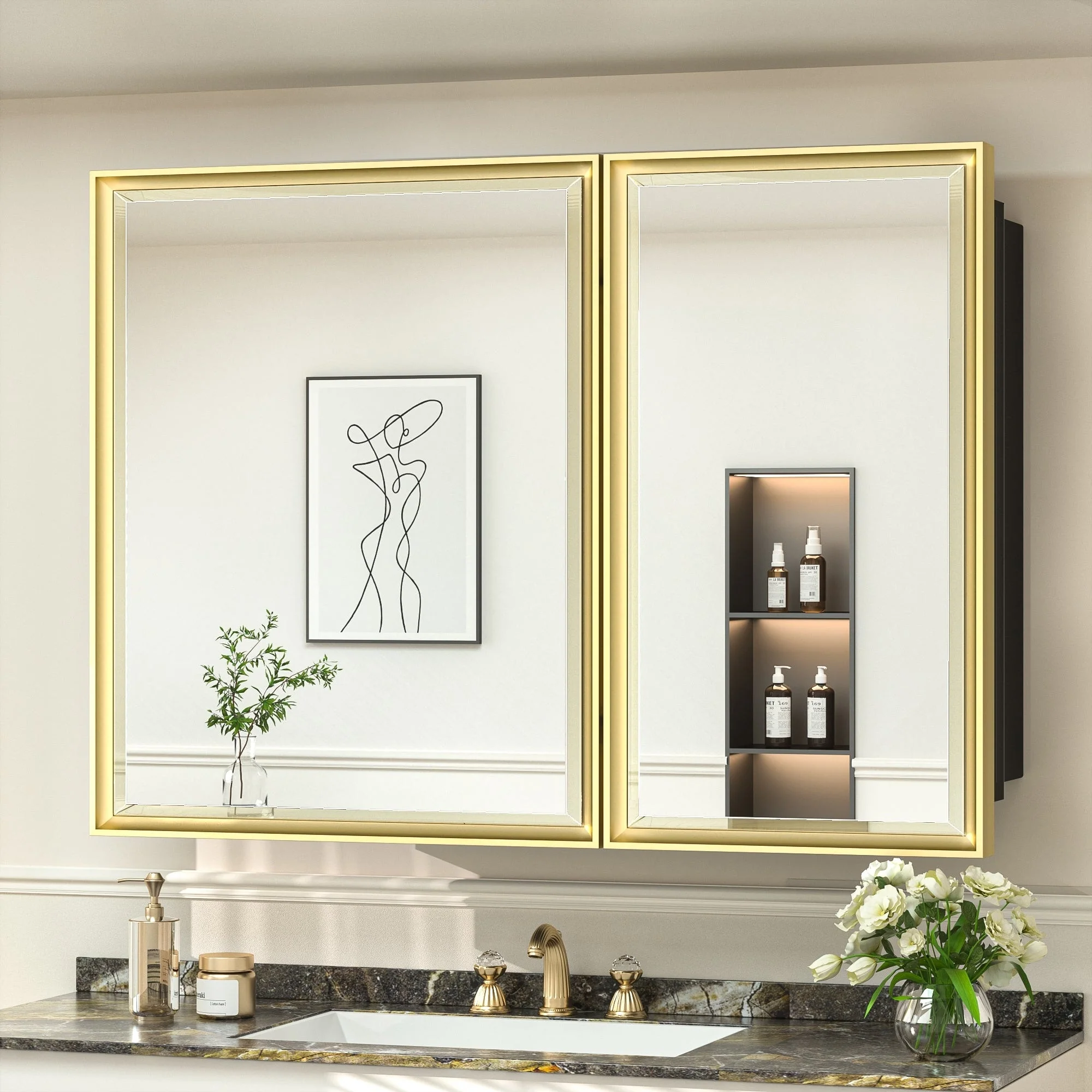 TokeShimi Medicine Cabinets for Bathroom with Mirror, Beveled Framed