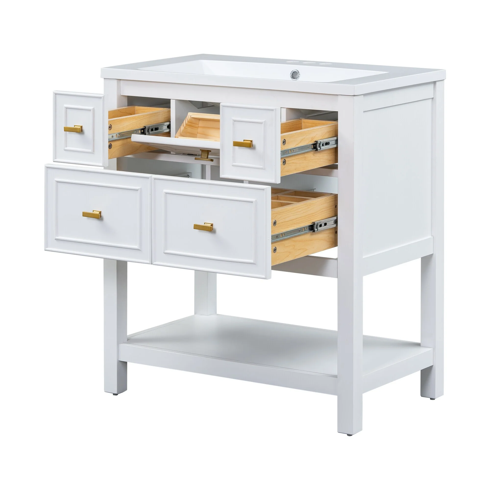 Free Standing Single Bathroom Vanity with 5 Drawers Bathroom Storage Cabinet